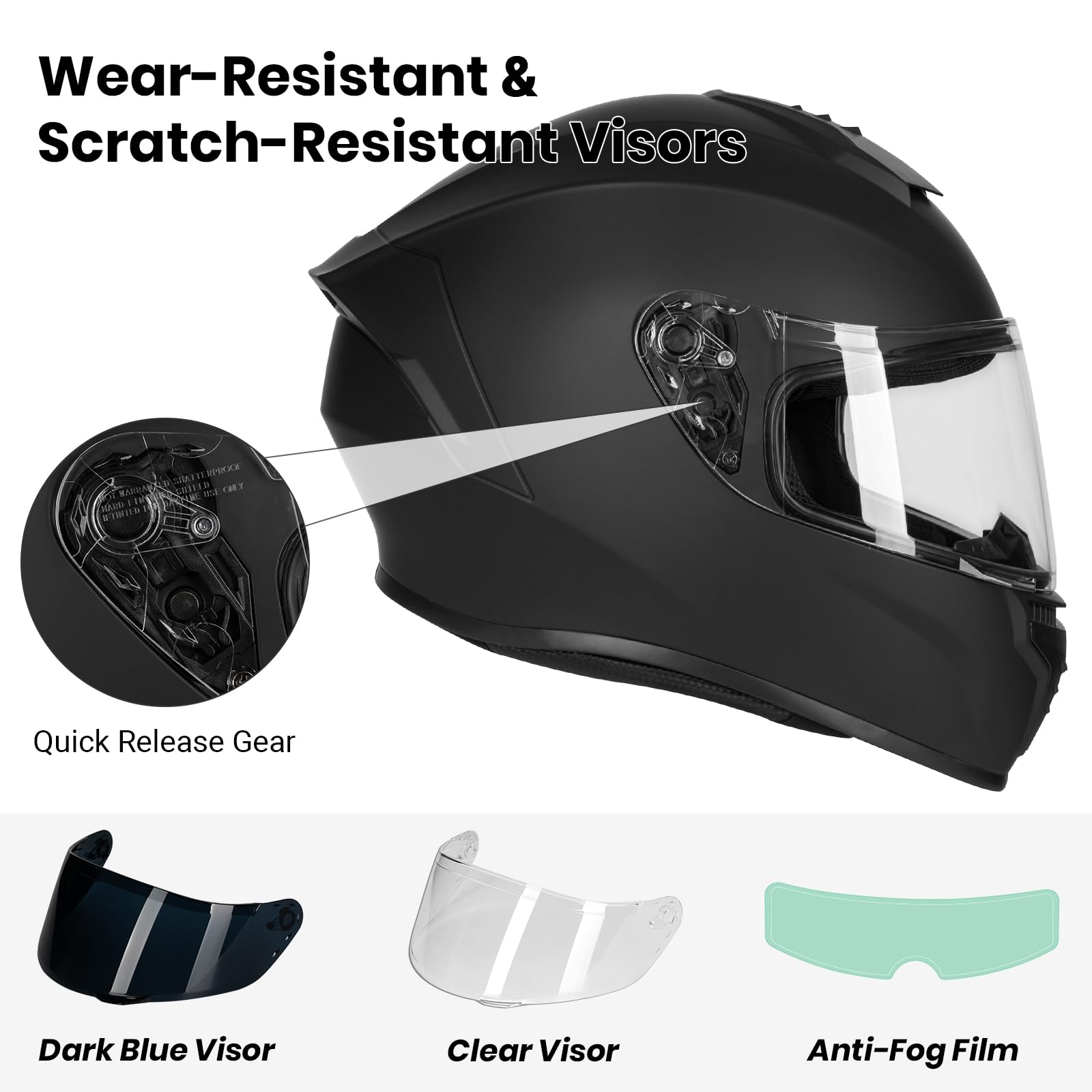 Favoto Motorcycle Full Face Helmet DOT Approved, Lightweight ABS Shell, Anti-Fog Film Included, Flip-Up Visor Lightweight Motorc