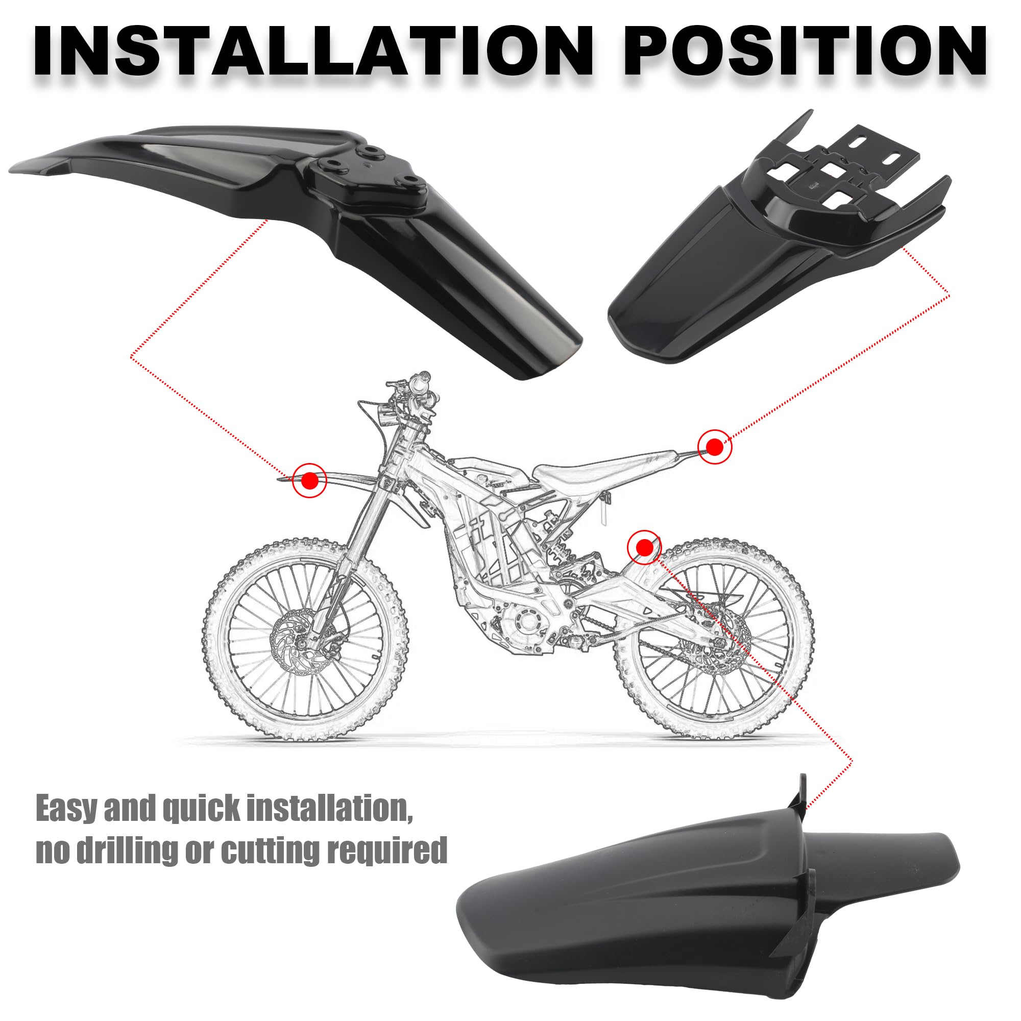 ABCERRSI Surron Front Rear Fender Set,3pcs Shock Front Rear Mud Guard For Sur Ron Light Bee Segway X/S X260 X160-Black
