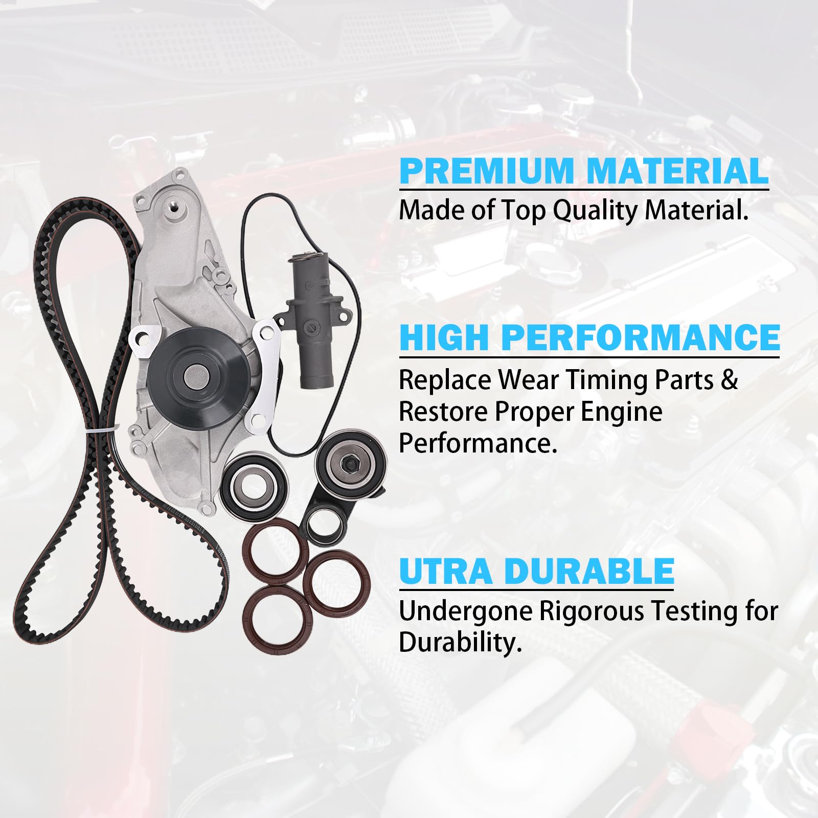 Timing Belt Kit with Water Pump for 3.0L 3.5L 3.7L 2003-2017 Honda Accord, Pilot, Odyssey, Ridgeline, Acura MDX, RDX, RL TL, TSX