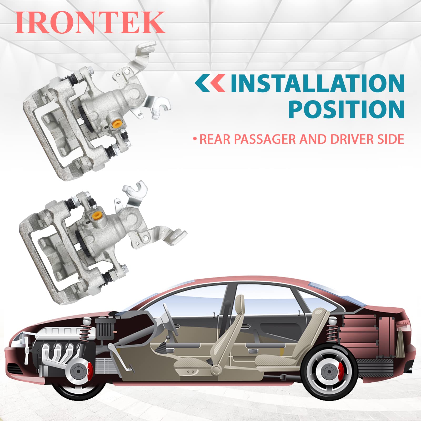 Irontek 18B5002 18B5003 Rear Driver & Passenger Side Brake Caliper Fit For 2006-2012 For Ford Fusion, 2007-2012 For Lincoln Mkz, 2006-2013 For Mazda 6, 2006-2011 For Mercury Milan, 2006 Lincoln Zephyr
