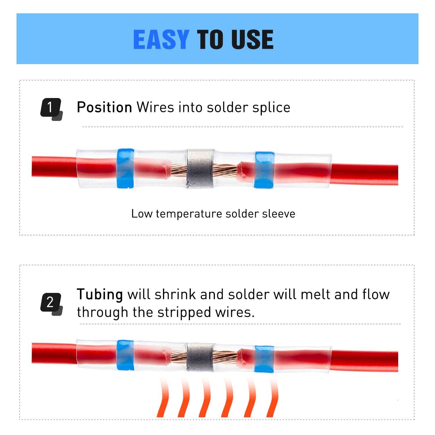 Nilight - 50025R 50pcs Solder Seal Wire Connector, Solder Seal Heat Shrink Butt Connectors,Electrical Waterproof Insulated Marin