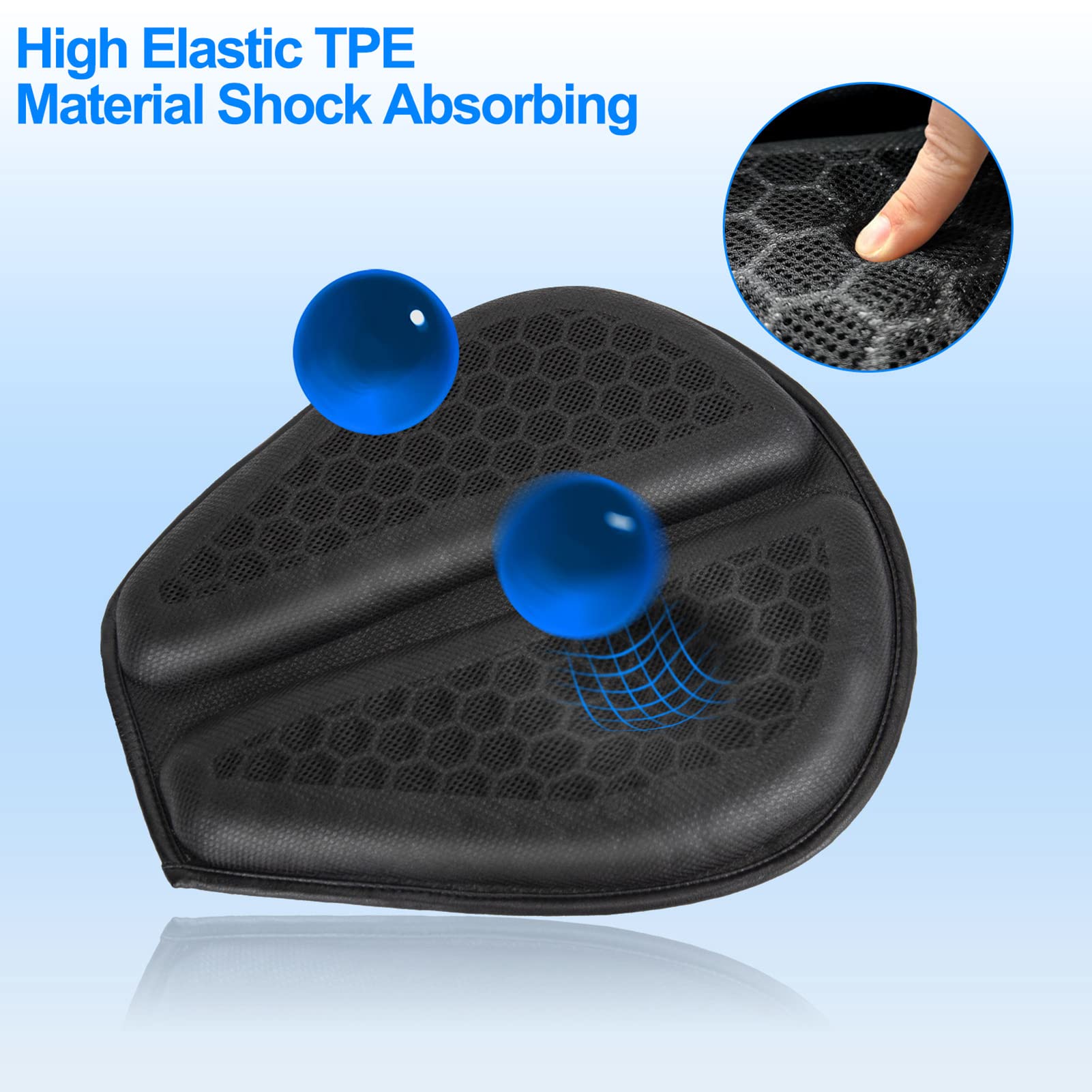WDG Motorcycle Seat Cushion Pad 3D Honeycomb High Elasticity Gel Material Comfortable Breathable Shock Absorption for Long Rides