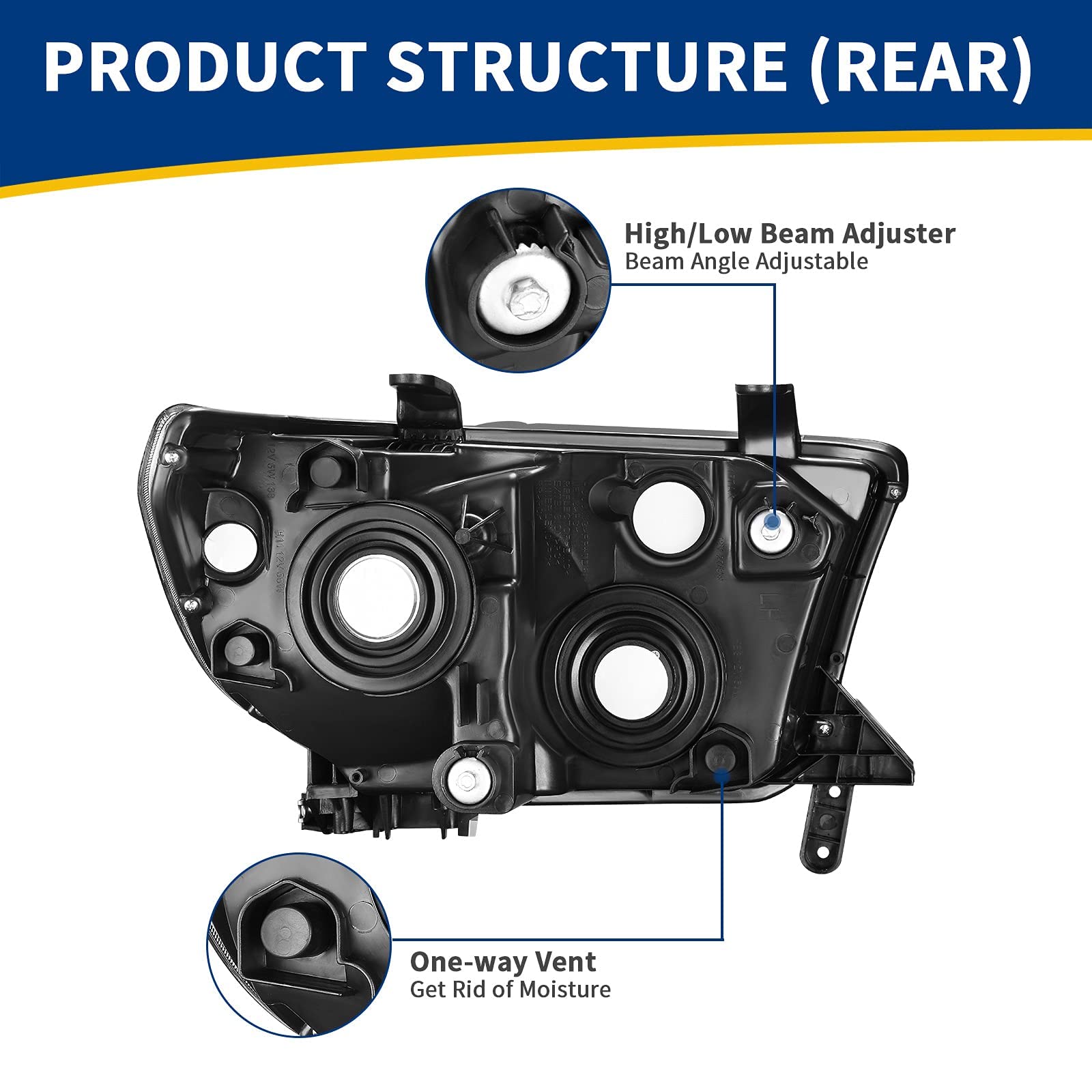 Autosaver88 Headlight Assembly Compatible With 2007-2013 Tundra / 2008 2009 2010 2011 2012 2013 2014 2015 2016 2017 Sequoia Headlamp Replacement Black Housing Amber Reflector Clear Lens
