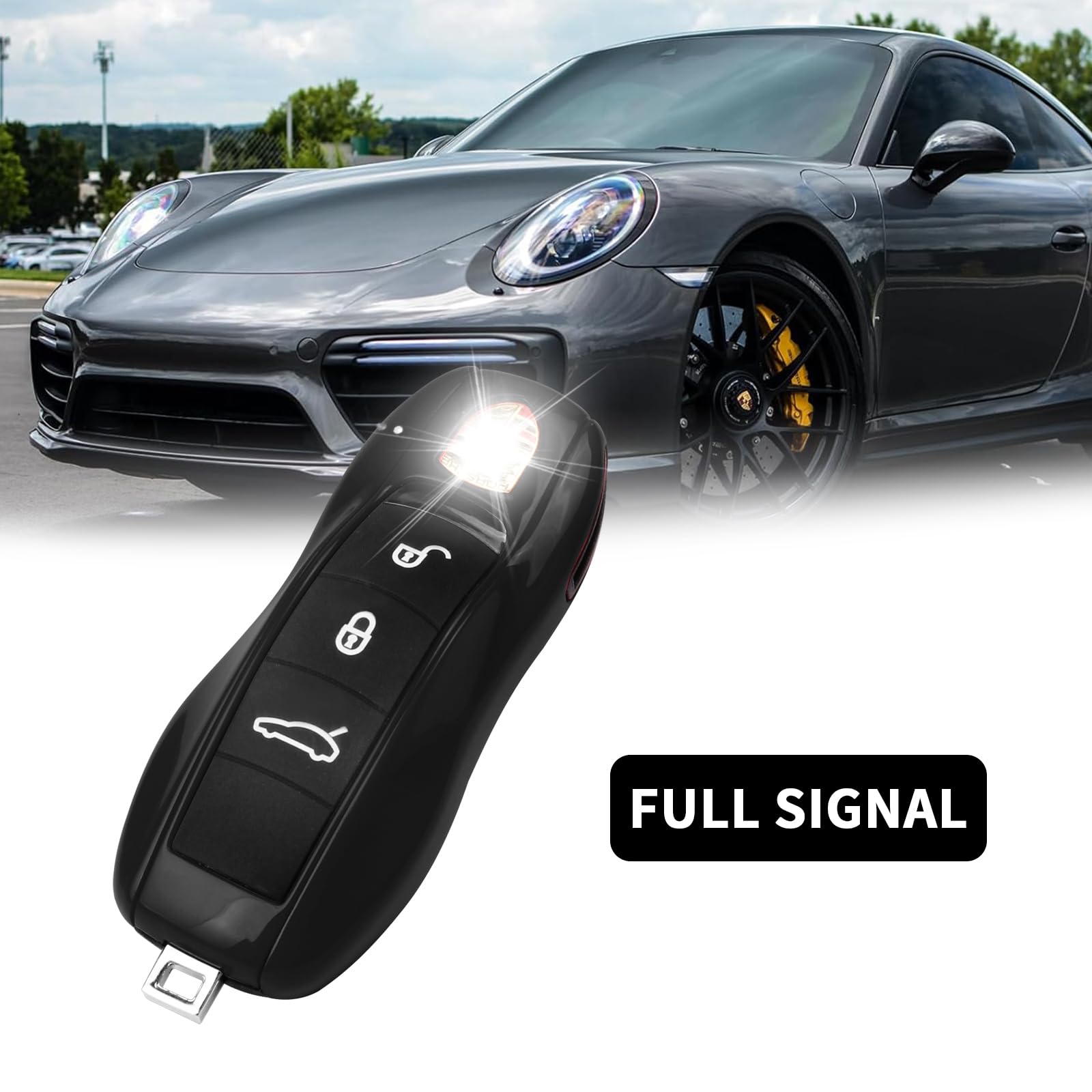 Qbuc For Porsche Key Fob Cover,3-Piece Painted Key Shell Compatible With Porsche Cayenne Panamera Macan 911 Boxter Cayman (Black