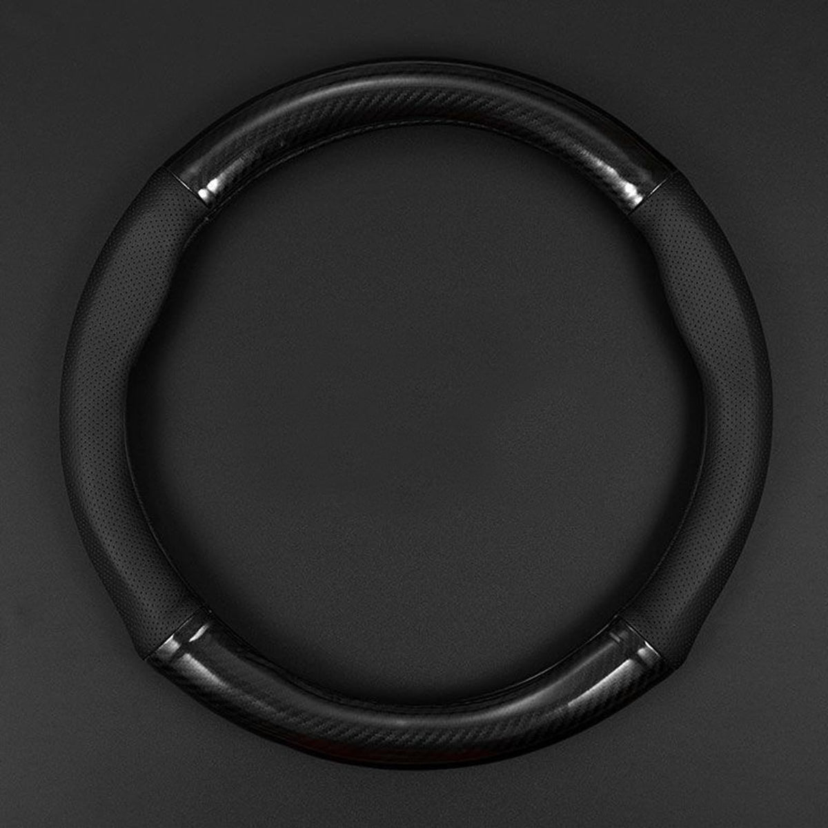 Qodolsi 1 Pack Car Breathable Steering Wheel Cover, Wear -Resistant Steering Wheel Sleeve, Carbon Fiber Non-Slip Steering Wheel Protector, Four Seasons Universal Steering Wheel Set (Black #Circular)