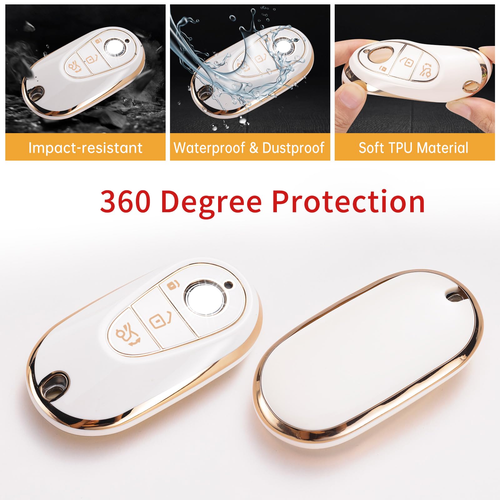 Gematay For Mercedes Benz Key Fob Cover, Key Case Shell Compatible With 2020-2022 Mercedes Benz S-Class G-Class E-Class Smart Ke