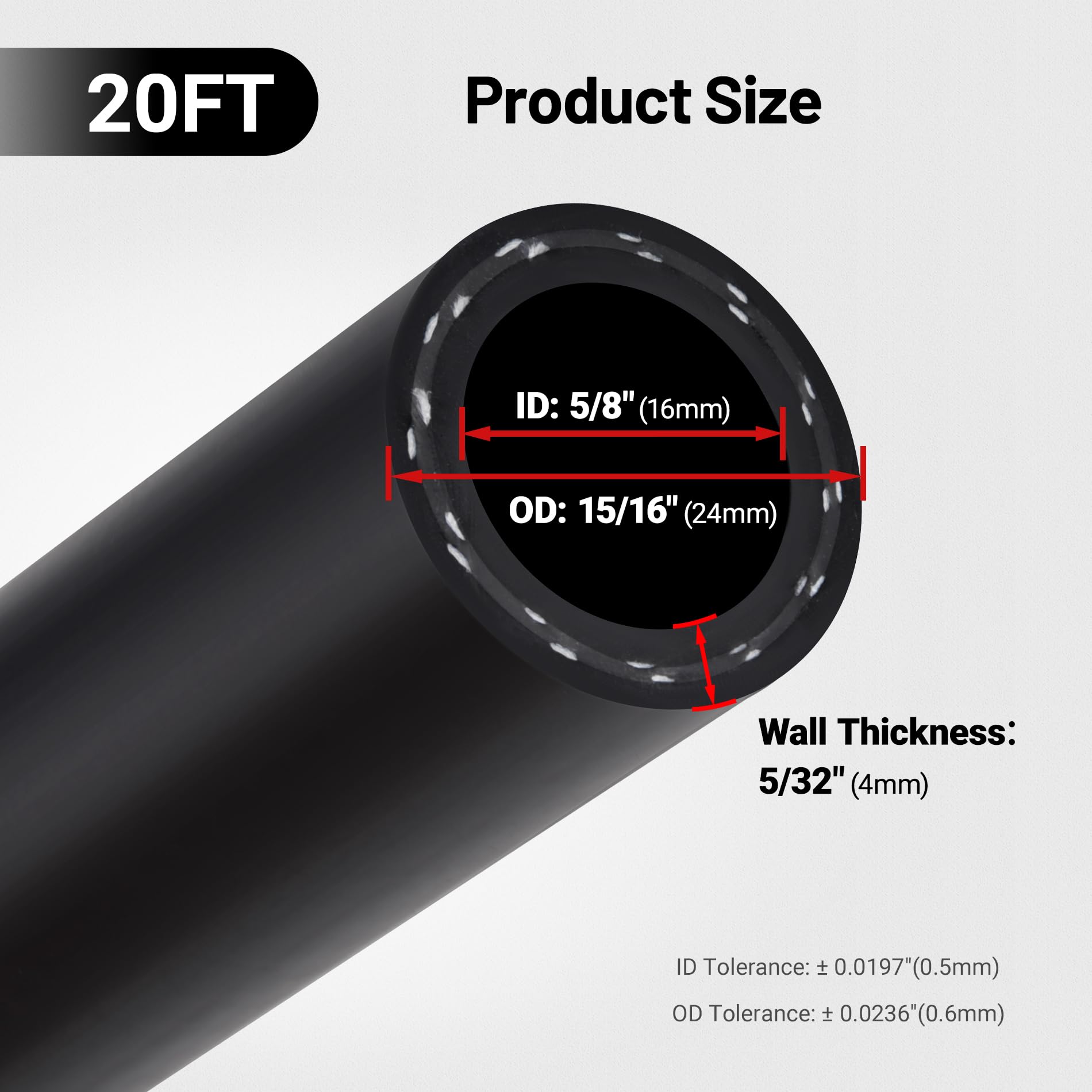 Evil Energy 5/8'' Heater Hose Coolant Radiator Straight 100Psi Sae 20R3 20Ft Black