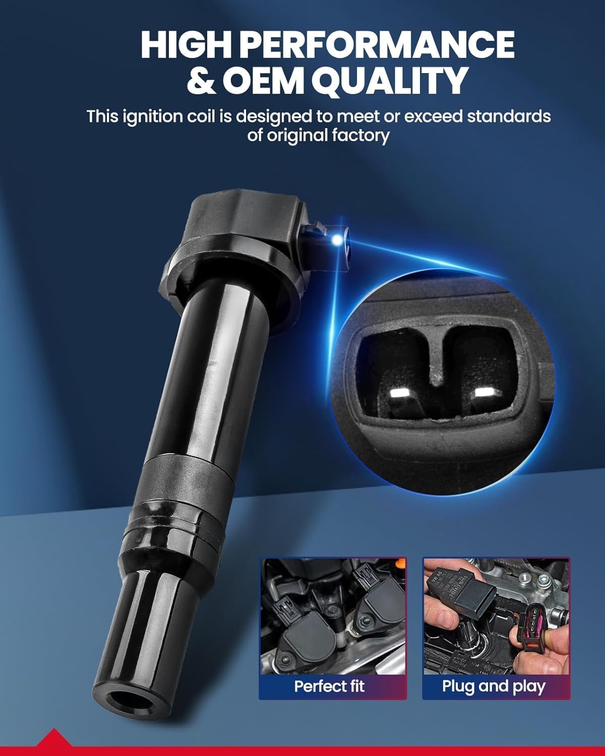 OEM Performance Set of 4 UF499 Ignition Coils & Double Iridium Spark Plug Compatible with 2006-2011 Accent, 2006-2011 Rio, 2006-