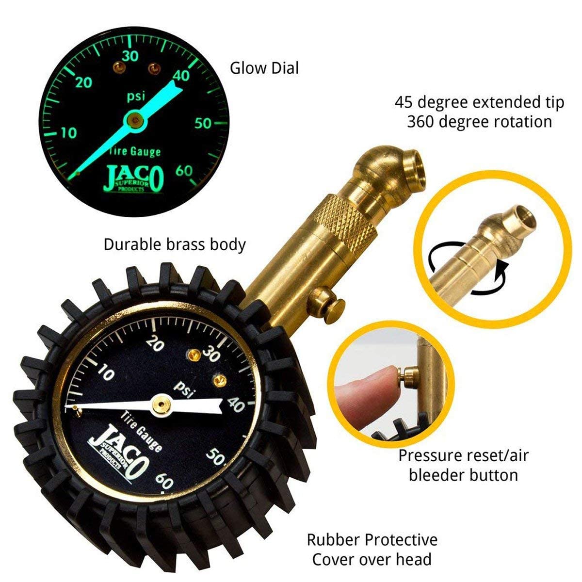 Jaco Elite Tire Pressure Gauge - 60 Psi