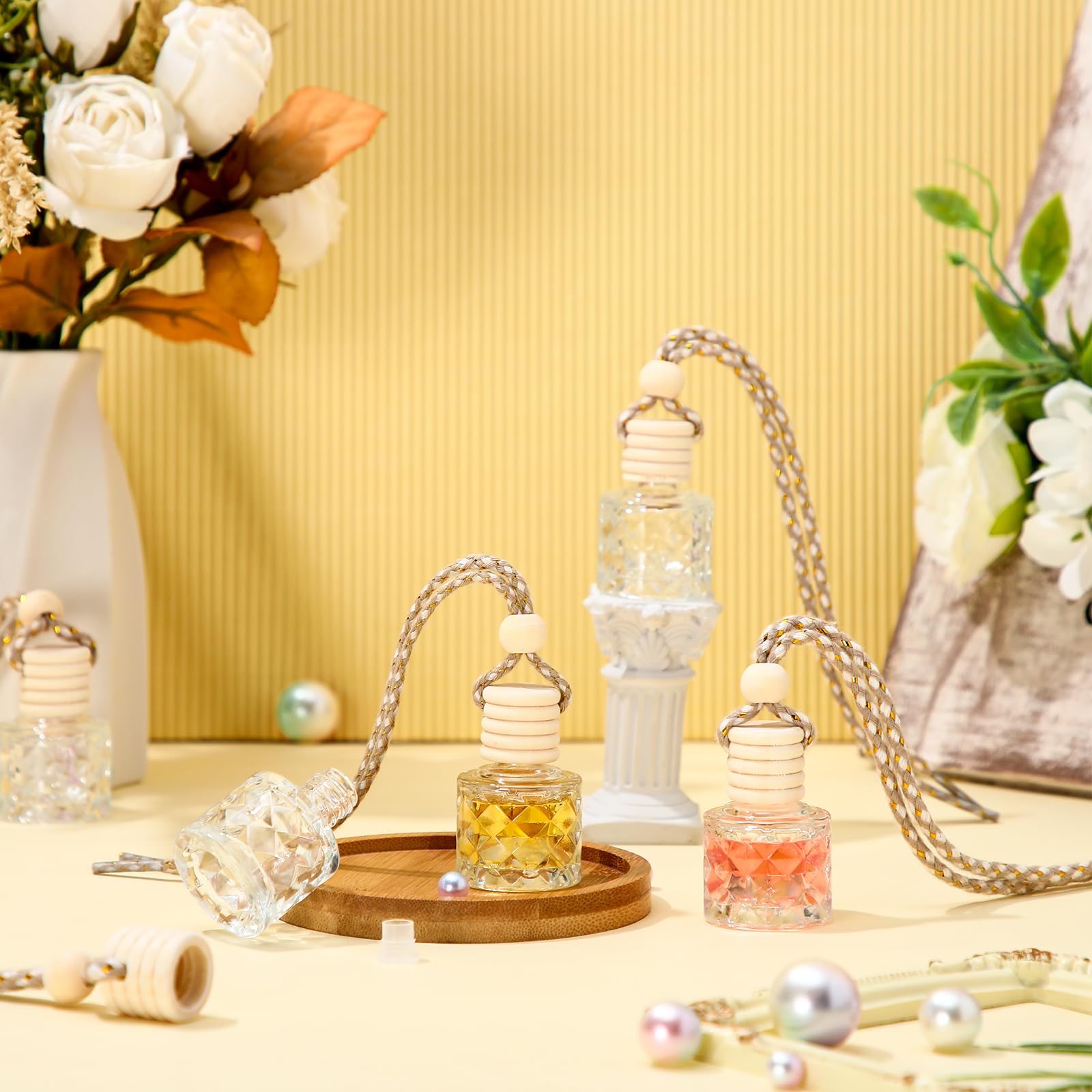 Bbto 50 Pcs Hanging Car Air Freshener Car Diffuser Bottles Empty Glass Perfume Bottle Freshener Diffuser Bottle Pendant For Esse