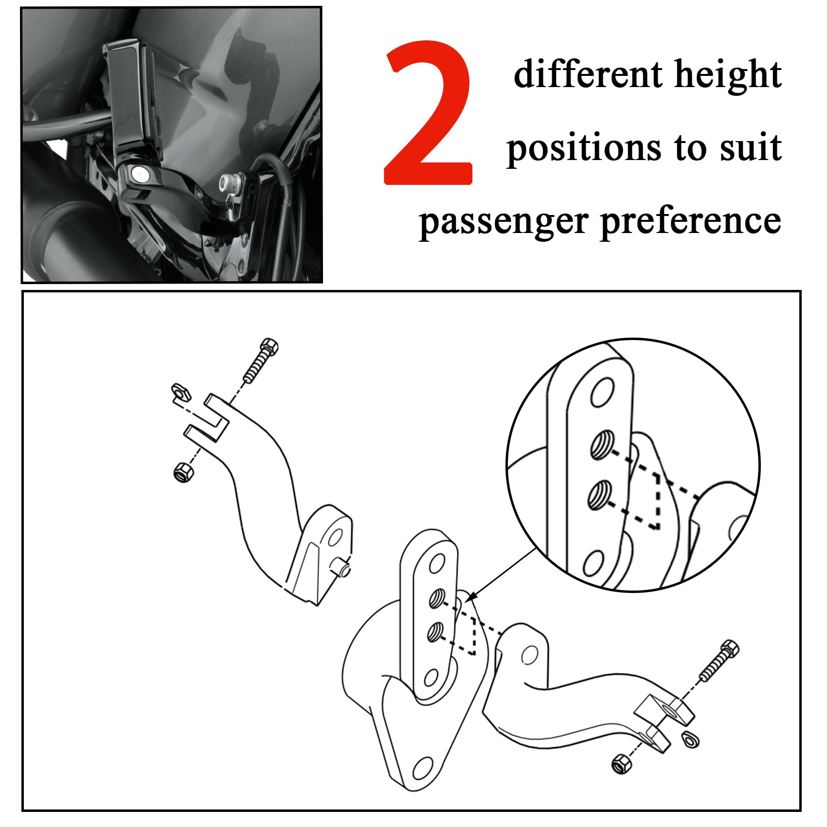 Wowtk 10Mm Rear Passenger Footpeg Mounting Kit For Harley Touring Road King Road Glide Street Glide Electra Glide Models 1993-2024,Chrome