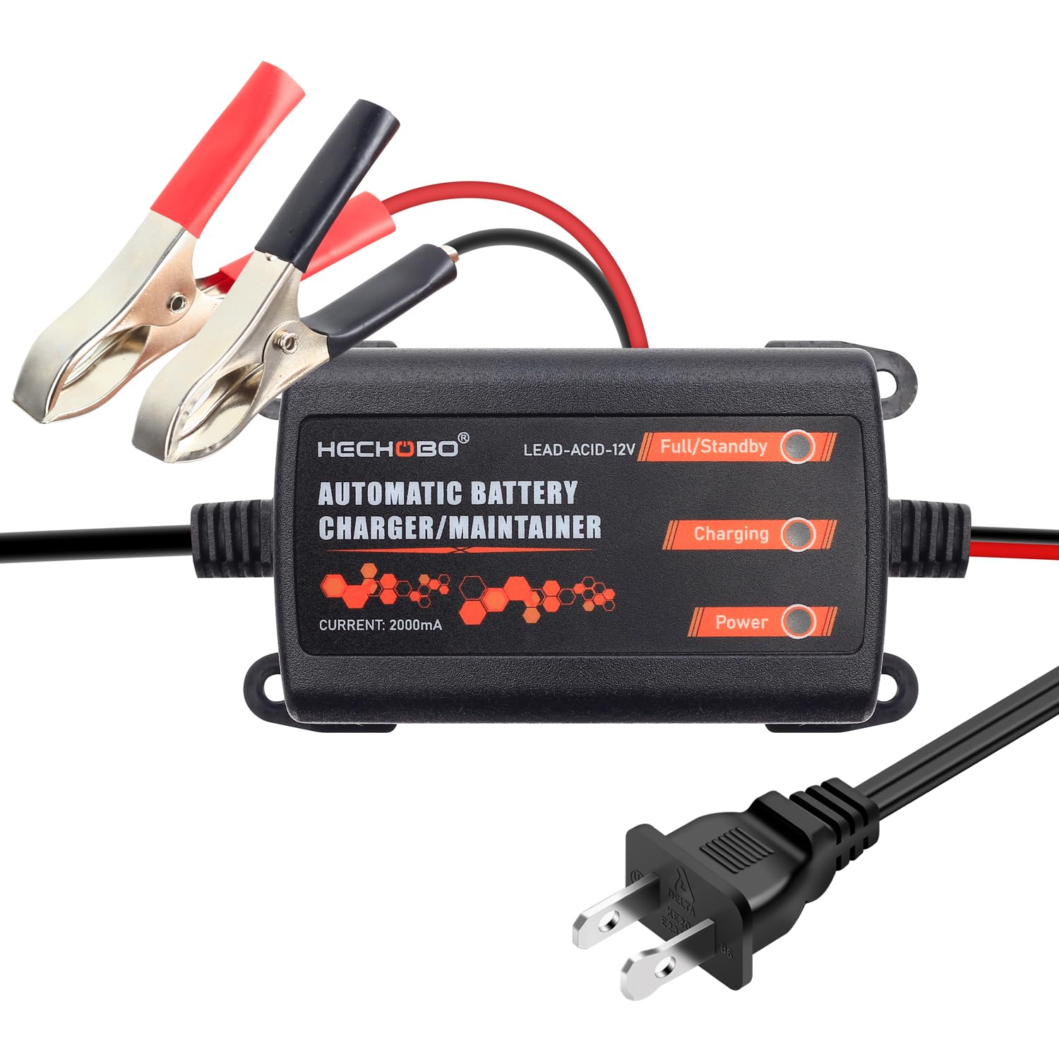 Battery Charger, 12v 2A Trickle Charger for Motorcycle, car, Boat Battery, ATVs, Riding, Mowers and More - 2000mA Battery Mainta