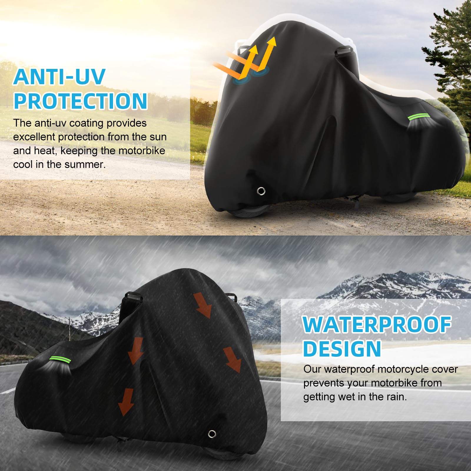 Motorcycle Cover Waterproof for Touring Models Road King/Road Glide/Street Glide/Electra Glide, Heavy Duty Sun UV Rain Snow Outd