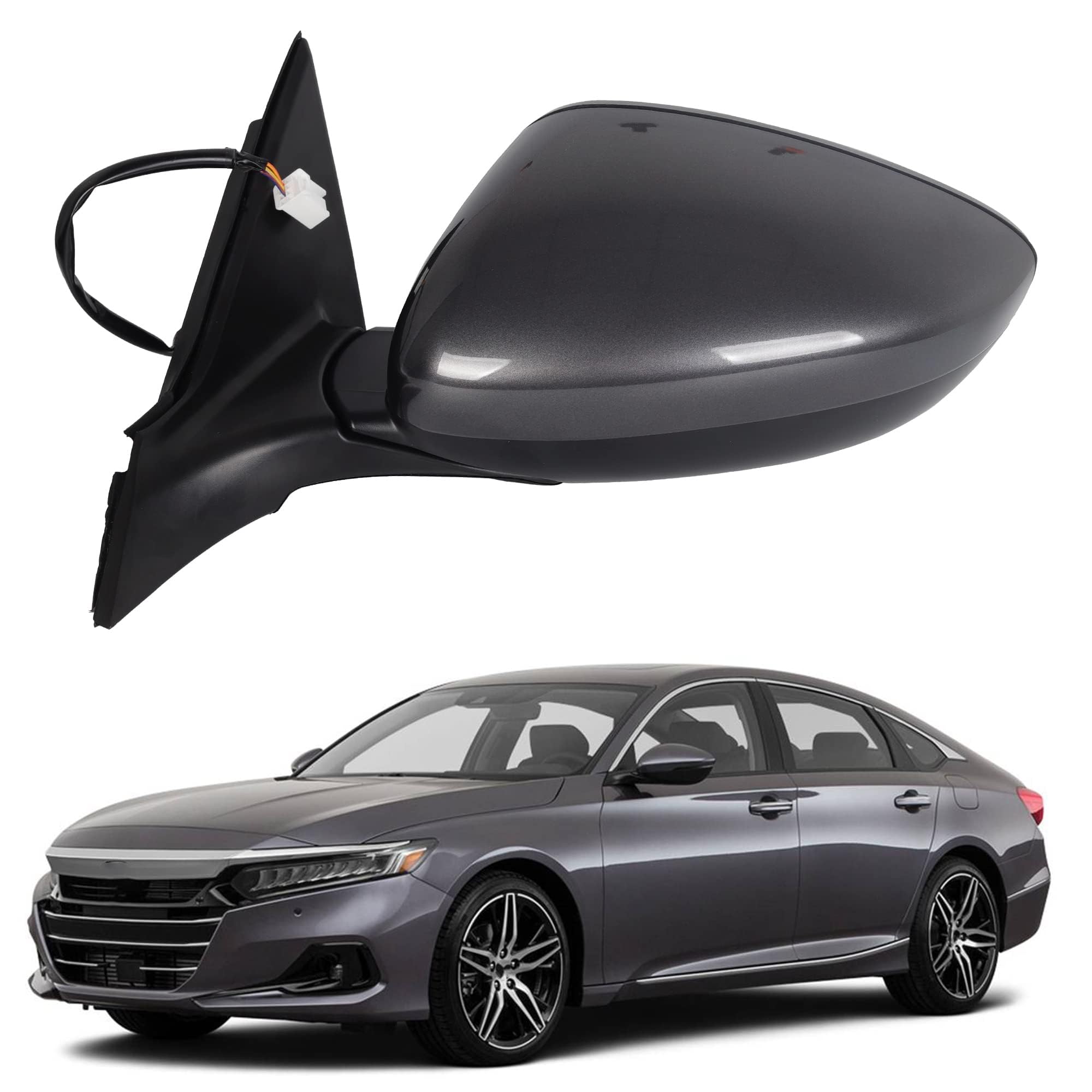 Dasbecan Left Driver Side Mirror Assembly Compatible with Honda Accord LX Sport 1.5T 2018-2022 Power | Non-Heated | Gray Repalce