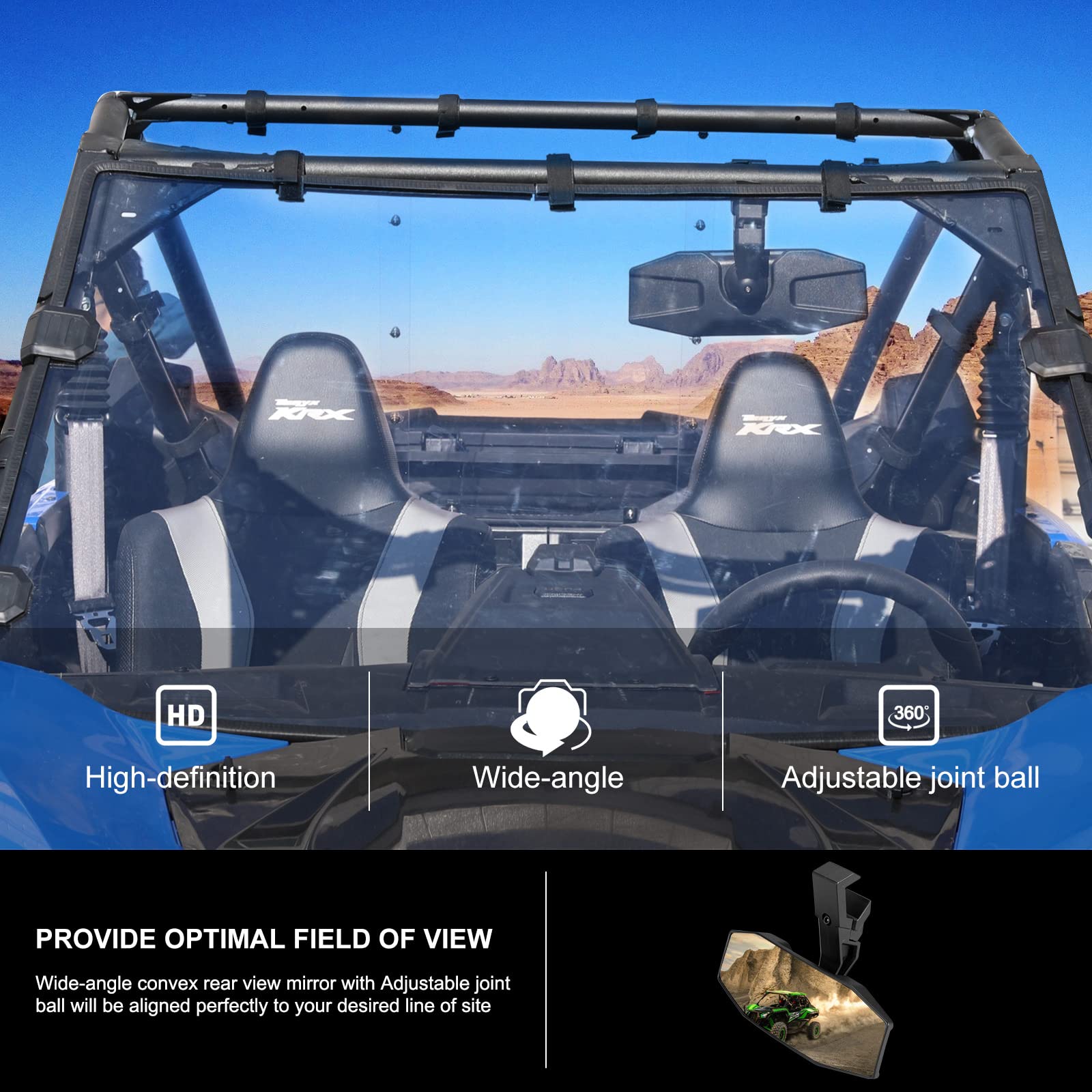 KIWI MASTER Rear View Center Mirror Compatible for Kawasaki Teryx KRX 1000 Mule Accessories Rearview Racing Convex Mirror 99994-