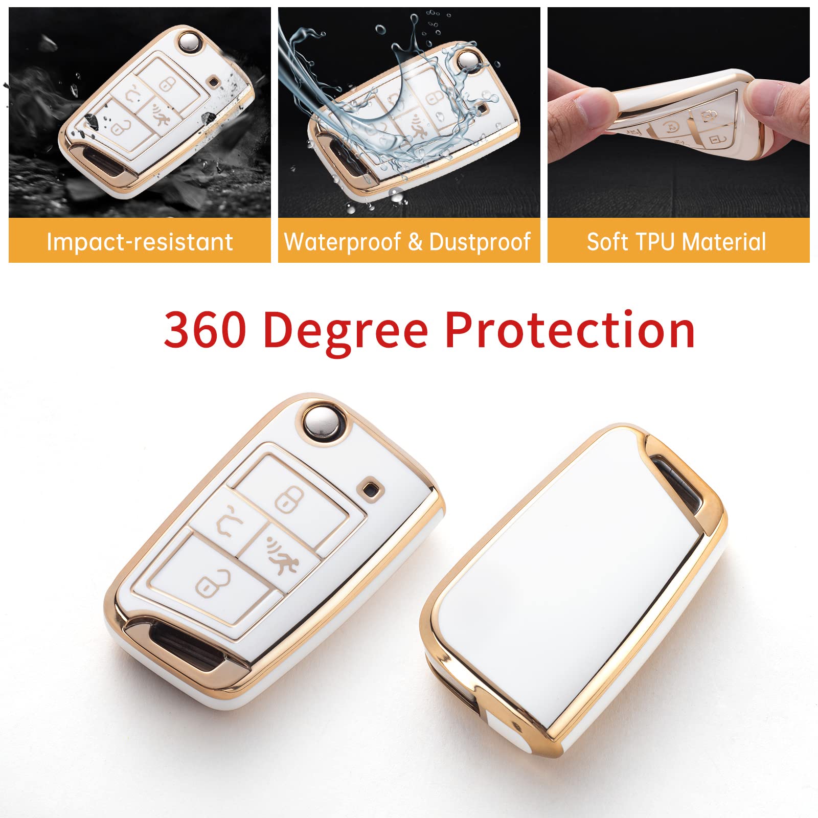 Gematay For Vw Volkswagen Key Fob Cover With Keychain Lanyard, Soft Tpu Key Fob Protector Shell Compatible With Vw Tiguan Golf J