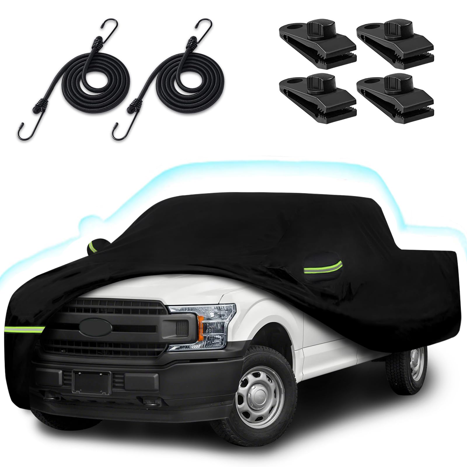 Truck Car Cover Fits for Ford F150 SuperCrew Cab 4 Door 6.5ft Bed, 210T Waterproof All Weather Car Cover with Windproof Straps a