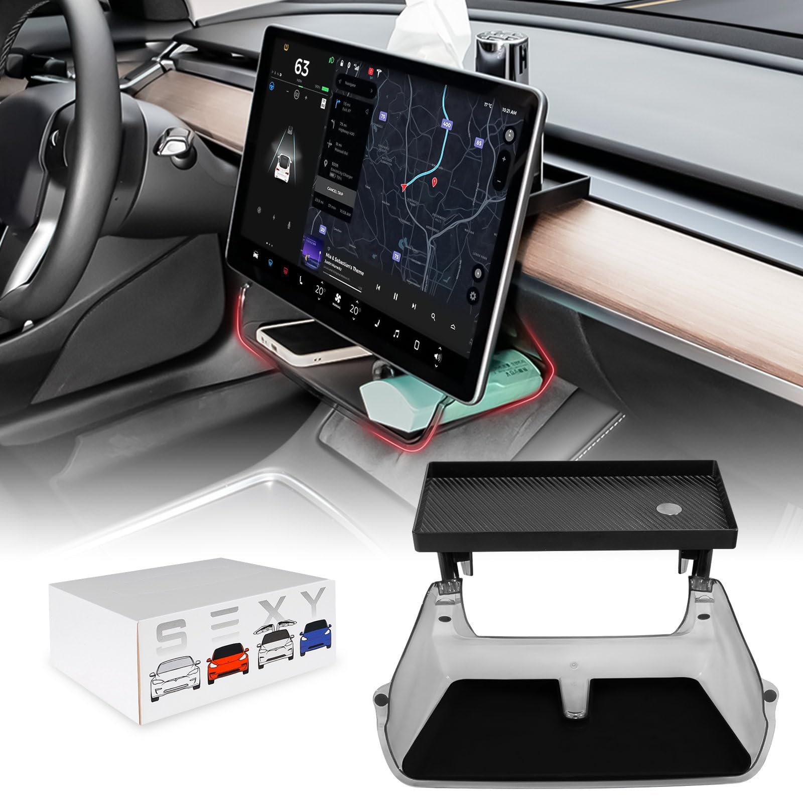 Klutchtech Under Screen Storage Organizer Model 3/Y Magnetic Center Console Organizer - Compatible With Tesla Model 3 2023-2017 Model Y Accessories 2025-2020 [Not Fit 2024 Model 3 Highland]