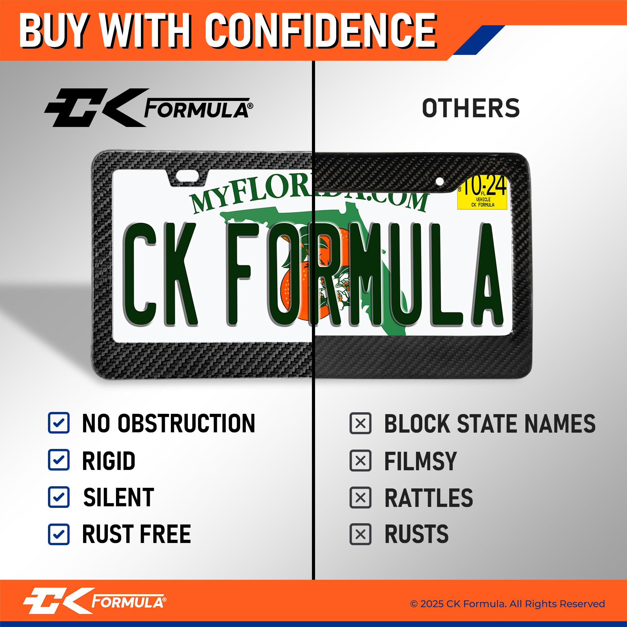 CK Formula Black Carbon Fiber License Plate Frames, Printed Carbon Fiber, Automotive Exterior Accessories, Aluminum Metal Black