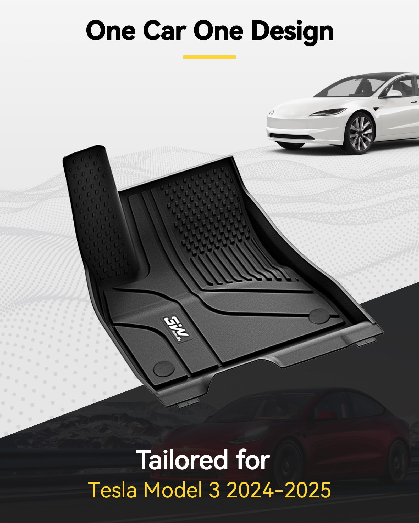 3W Floor Mats And Cargo Liner Fit For 2024 2025 Tesla Model 3 Highland New Generation, Full Set Black Floor Mats And Trunk Cargo