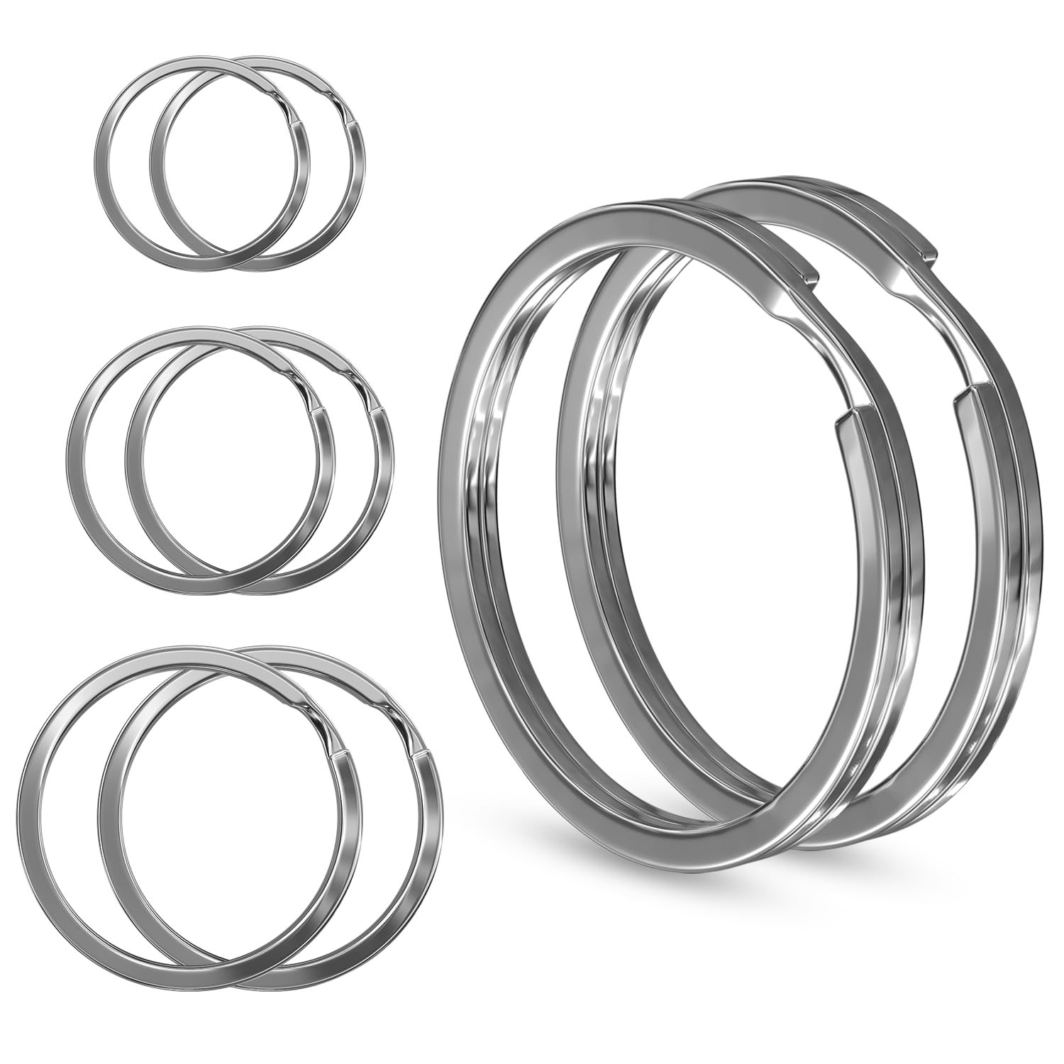 EDO GOT Non-Magnetic Brass Split Key Rings Assorted Sizes 8-Pack, Keychain Rings Clip Metal Silver Tone for Home Car Attachments