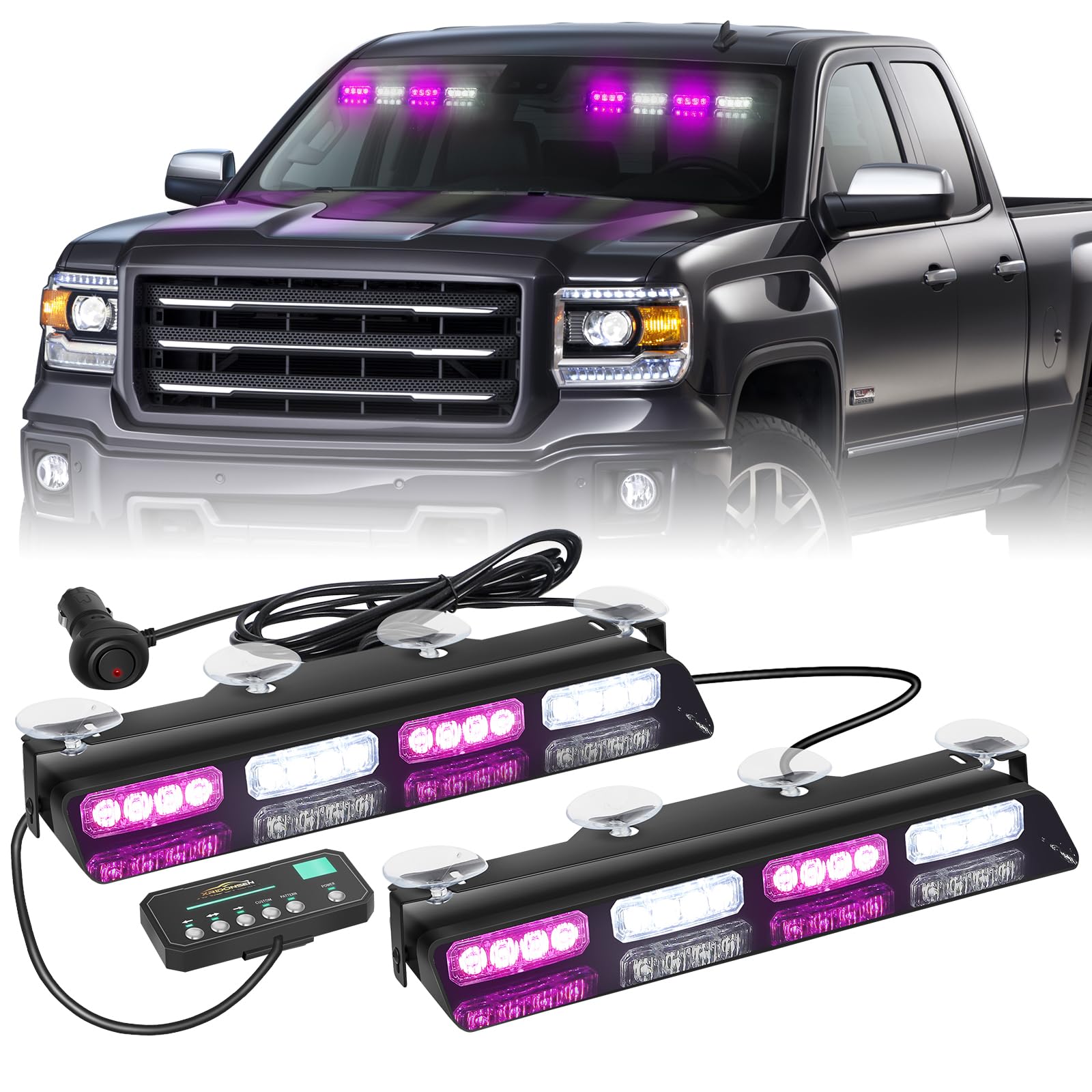 Xridonsen Purple White Emergency Dash Strobe Lights Safety Flashing Warning Hazard Interior Front/Rear Windshield Light Bar Deck
