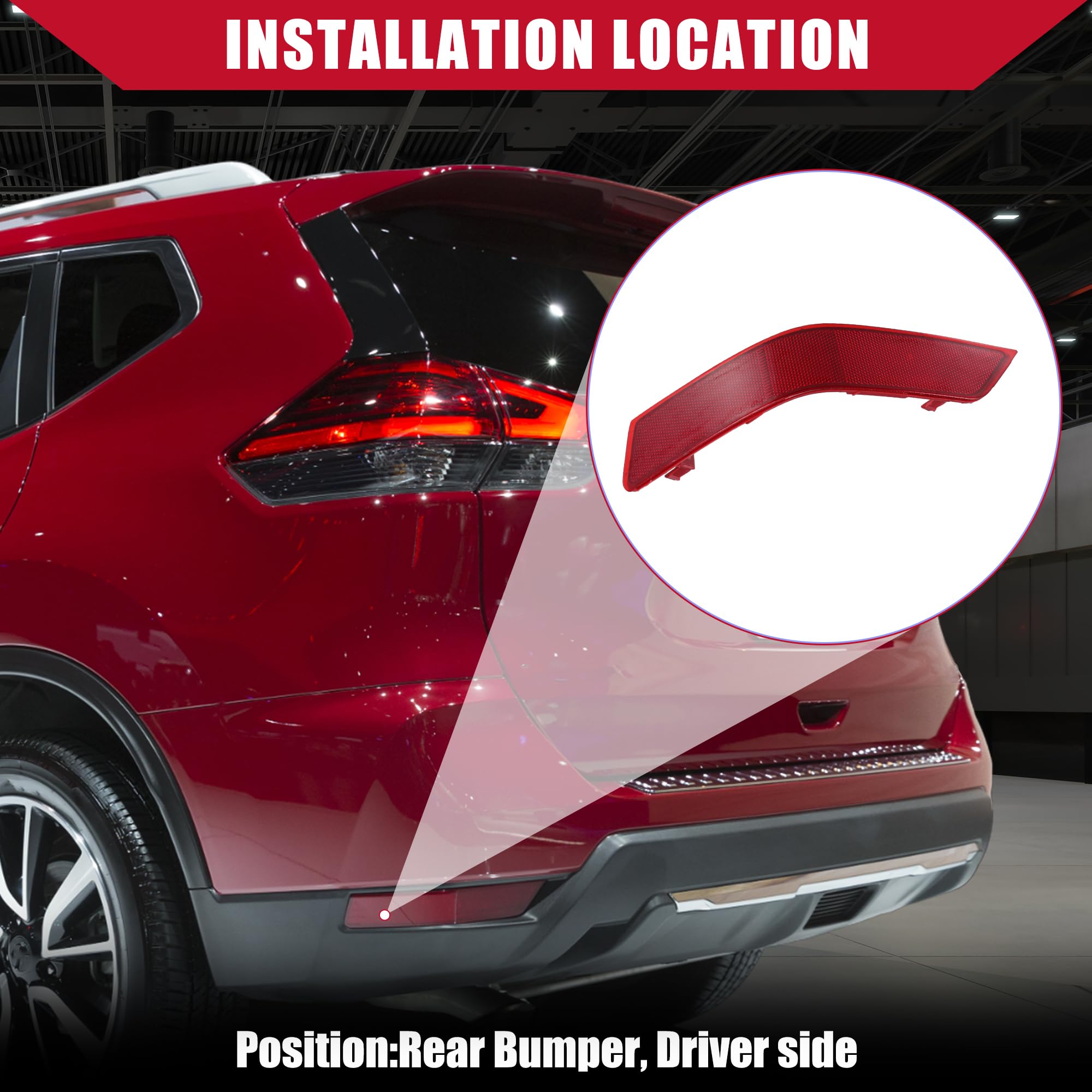 Hihaha No.265656Fv0B Bumper Reflector For Nissan Rogue 2016-2020 / Rear Left Light Reflector Cover Bumper/Durable Plastic / 1Pcs Red