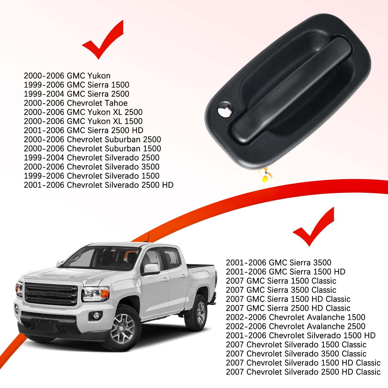 Faersi 2Pcs Exterior Outside Door Handle Front Driver & Passenger Side Replacements For 1999-2007 Chevy Silverado, 2010-2017 Gmc