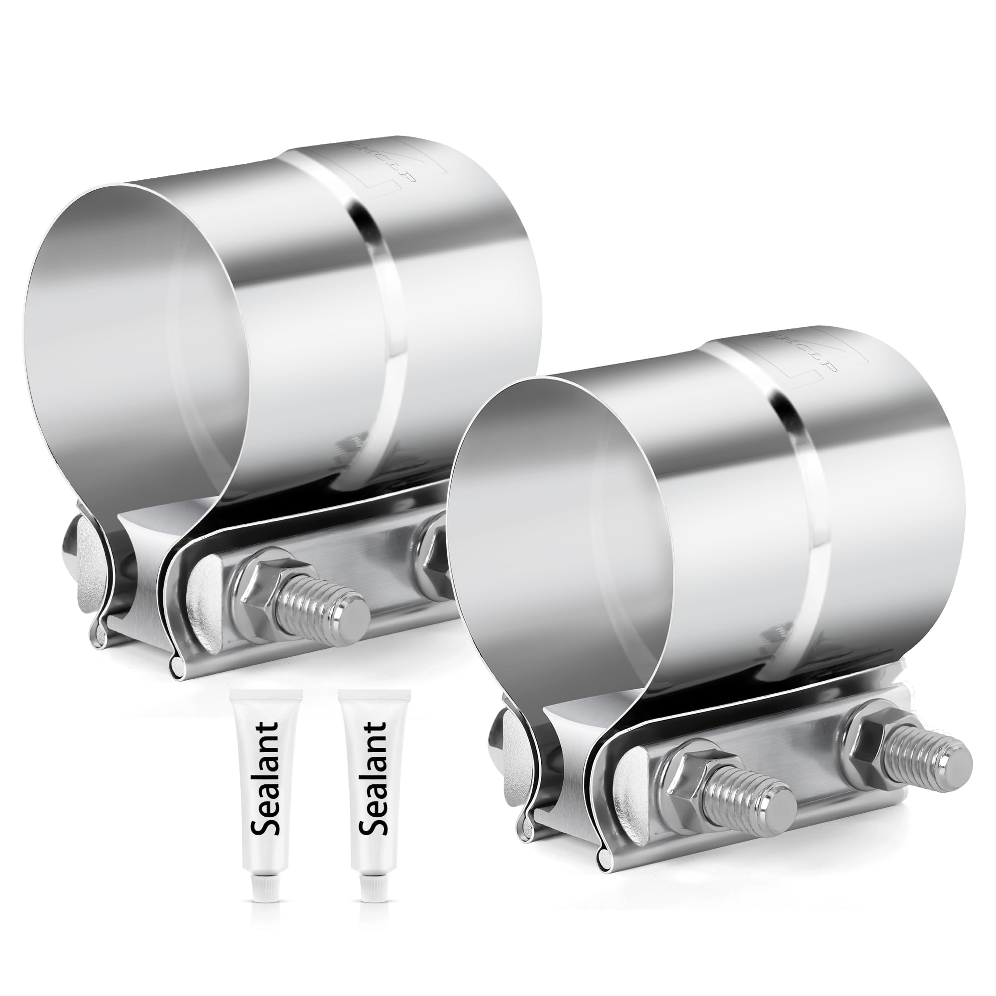 Zehclp 2 Pcs Exhaust Clamp Butt Joint 304 Stainless Steel Band Lap Joint Band Clamp Stainless Steel For Pipes Catalytic Converte
