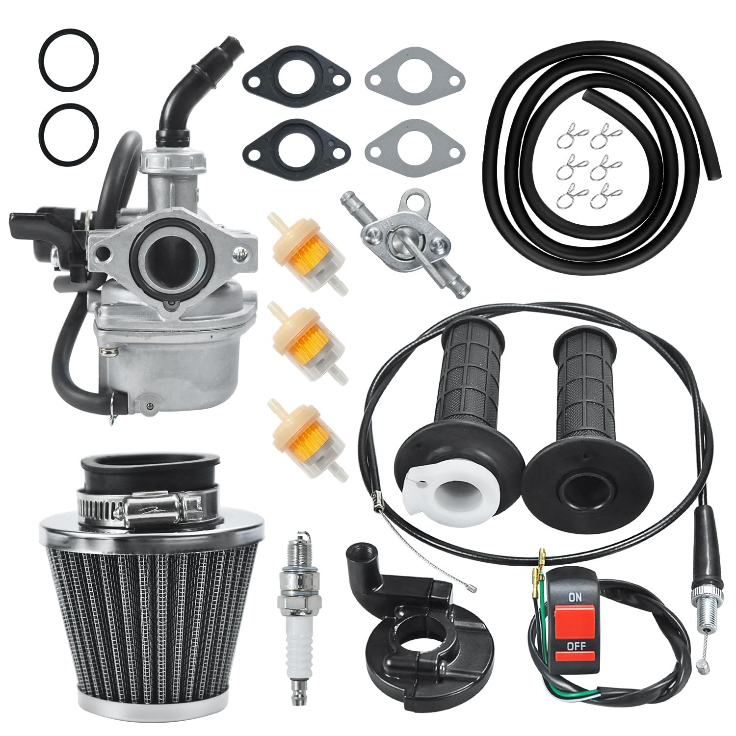 Holato Pz19 Carburetor Carb Air Filter Throttle Handle Grips Cable For 50Cc 70Cc 90Cc 110Cc 125Cc Tao Tao Gk110 Baja Ssr Apollo Coolster Chinese Four Wheeler Atv Go Kart Crf50 Xl70 Dirt Pit Bike Black