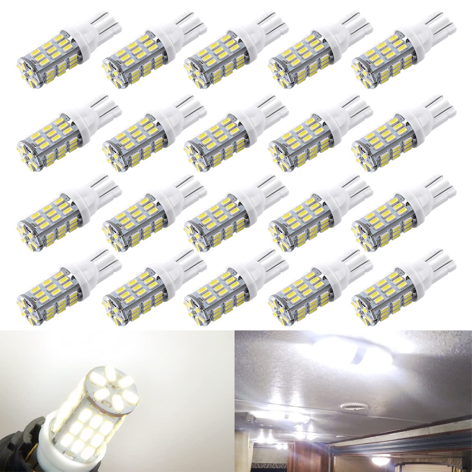Rvbulbzl T10 921 194 168 Led Bulbs 20-Packs, Super Bright 3014 42-Smd Led Replacement 12 Volt Rv Camper Trailer Boat Trunk Interior Dome Map License Lights, Backup Reverse Lights (Natural White)