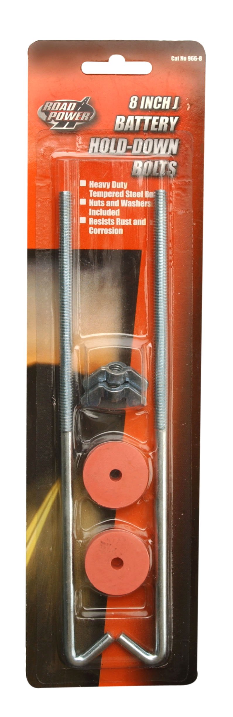 Road Power 966-8 J Hook Battery Hold Down Bolts; 2-Pack; Chrome; 8-Inch