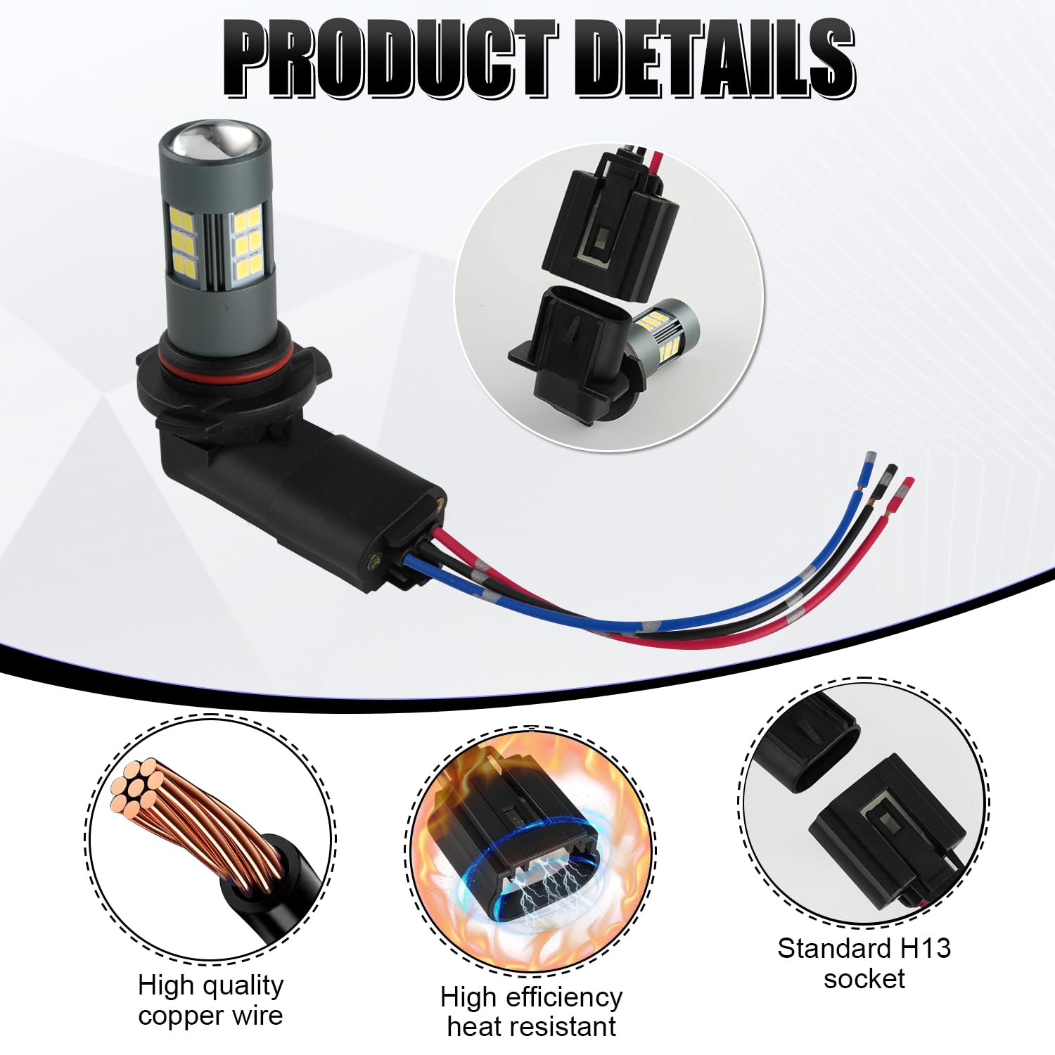 Ibrightstar H13 9008 H13Ll H13St H13Xv Female High Temperature Ceramic Adapter Wiring Harness Sockets Wire For Headlights Or Fog