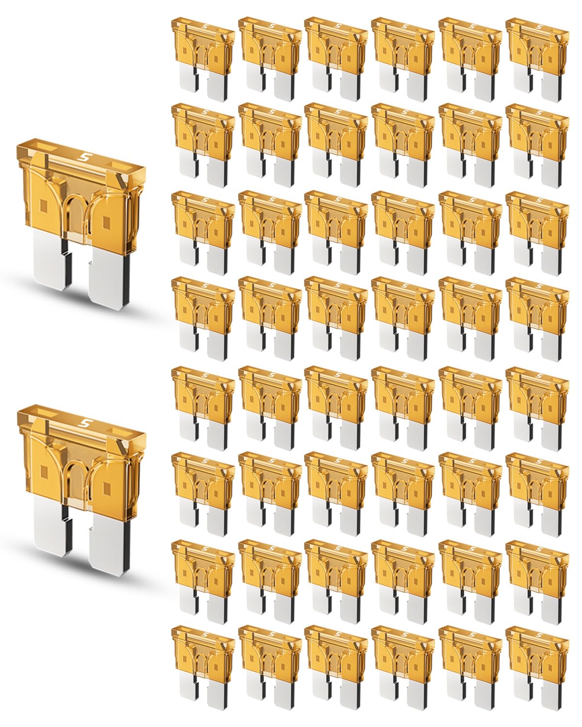 Riseuvo 50Pcs 5A Standard Car Fuses - 5 Amp Automotive Fuses(Ato/Apr/Ats), 32V (12/24V) Blade Fuse For Rv/Truck/Suv