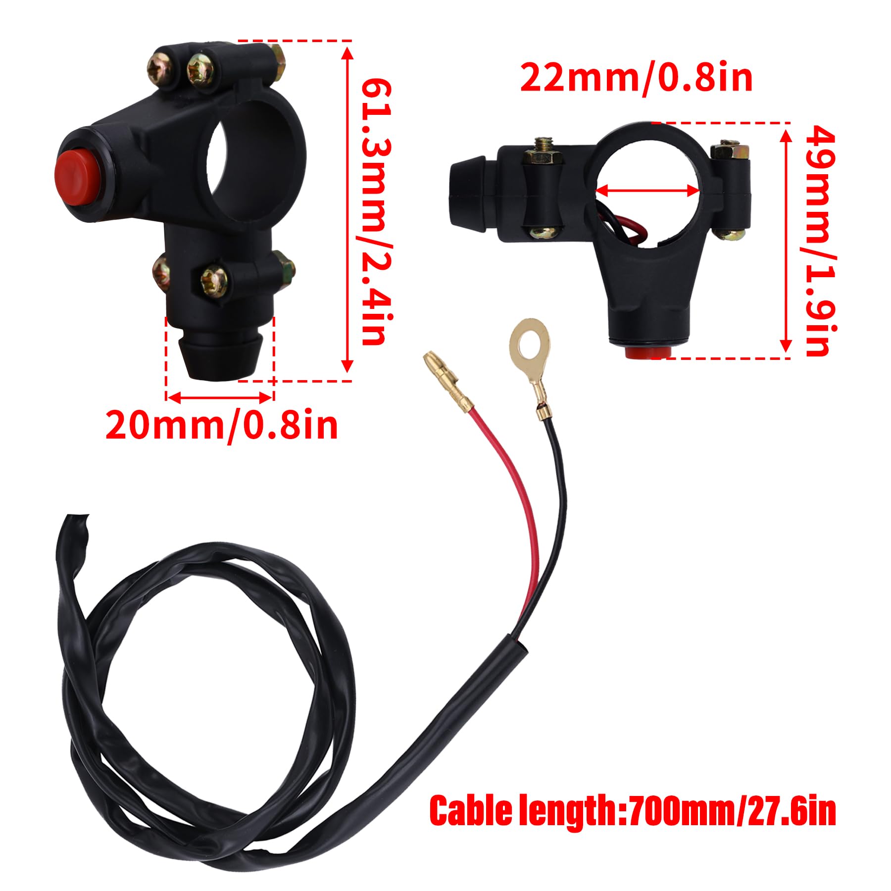 PLAXNS 7/8'' 22mm Handlebar 2 Wire Tether Kill Switch Replacement for 110cc 125cc Taotao Dirt Pit Bike ATV 4 Wheeler Quad Trail