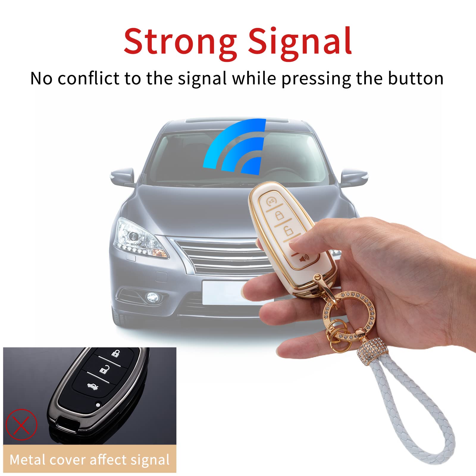 Gematay For Ford Key Fob Cover With Keychain Lanyard, Key Fob Protector Compatible With Ford C-Max Edge Escape Expedition Explor