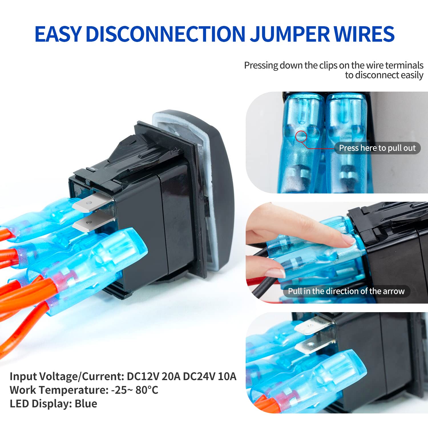 Rocker Switch 5Pin Laser On/Off Blue Led Light 20A/12V 10A/24V Toggle Switch With Jumper Wires Set For Automotive Boat Marine Tr