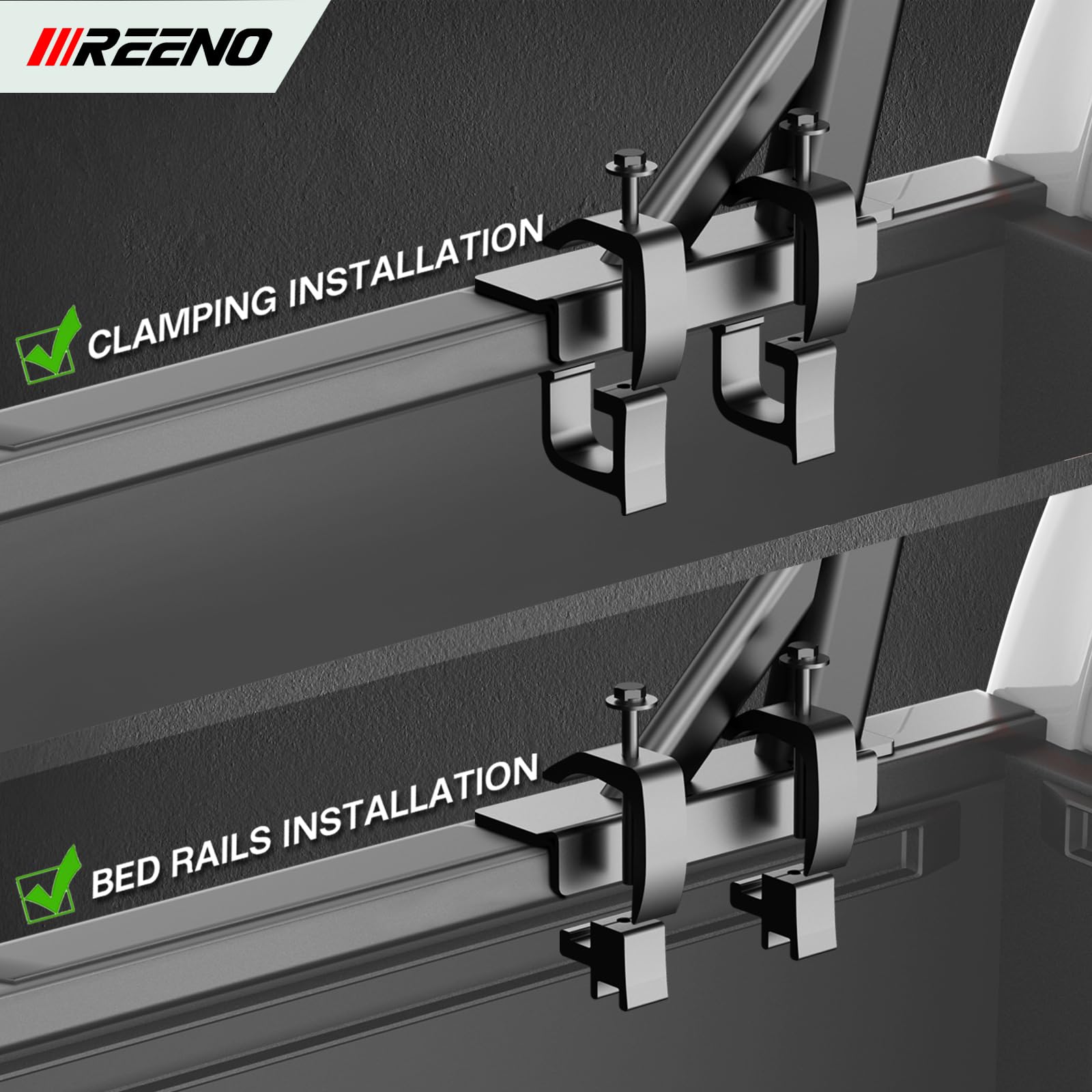IIIREENO Universal Truck Ladder Rack Compatible with Full Size and Mid Size Pickup Trucks (No Drilling) Textured Black(2pcs)