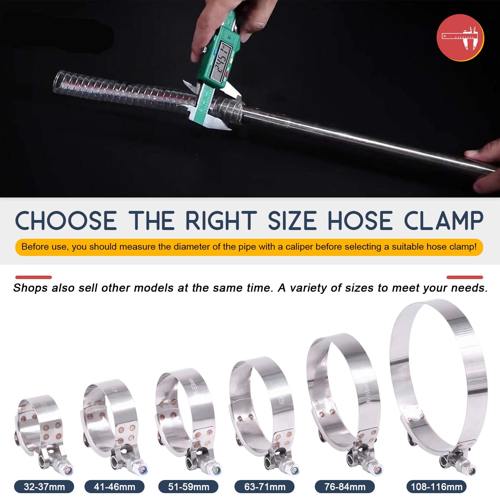 Hilitchi 5Pcs Stainless Steel T-Bolt Clamps With Rounded Band Edges Heavy Duty Turbo Intake Intercooler Clamp (108-116Mm) For 4Inch