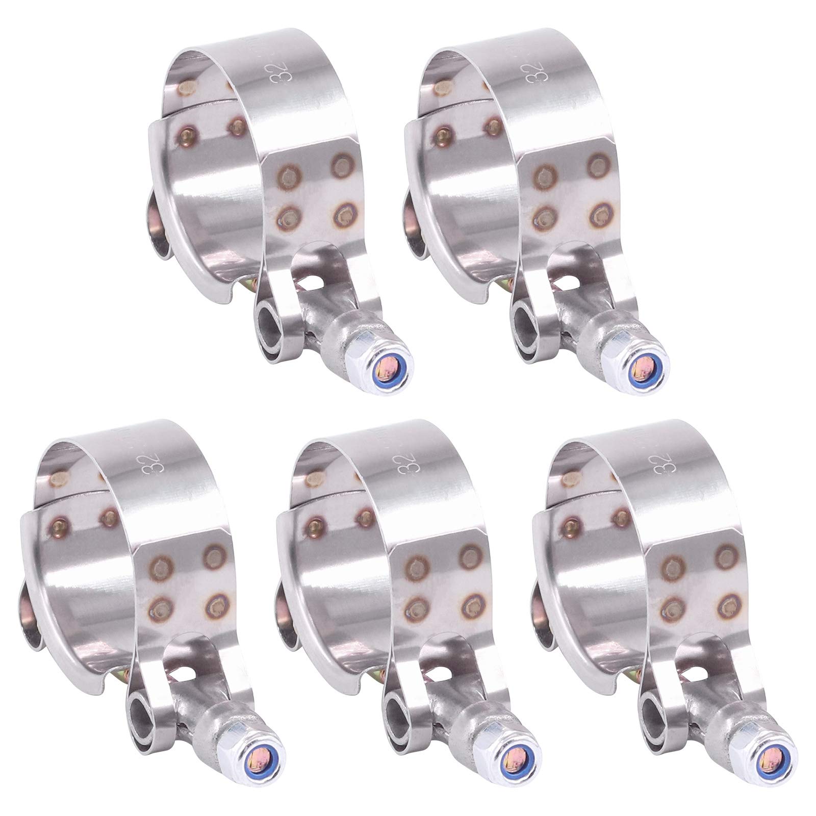 Hilitchi 5Pcs Stainless Steel T-Bolt Clamps With Rounded Band Edges Heavy Duty Turbo Intake Intercooler Clamp (32-37Mm) For 1 Inch