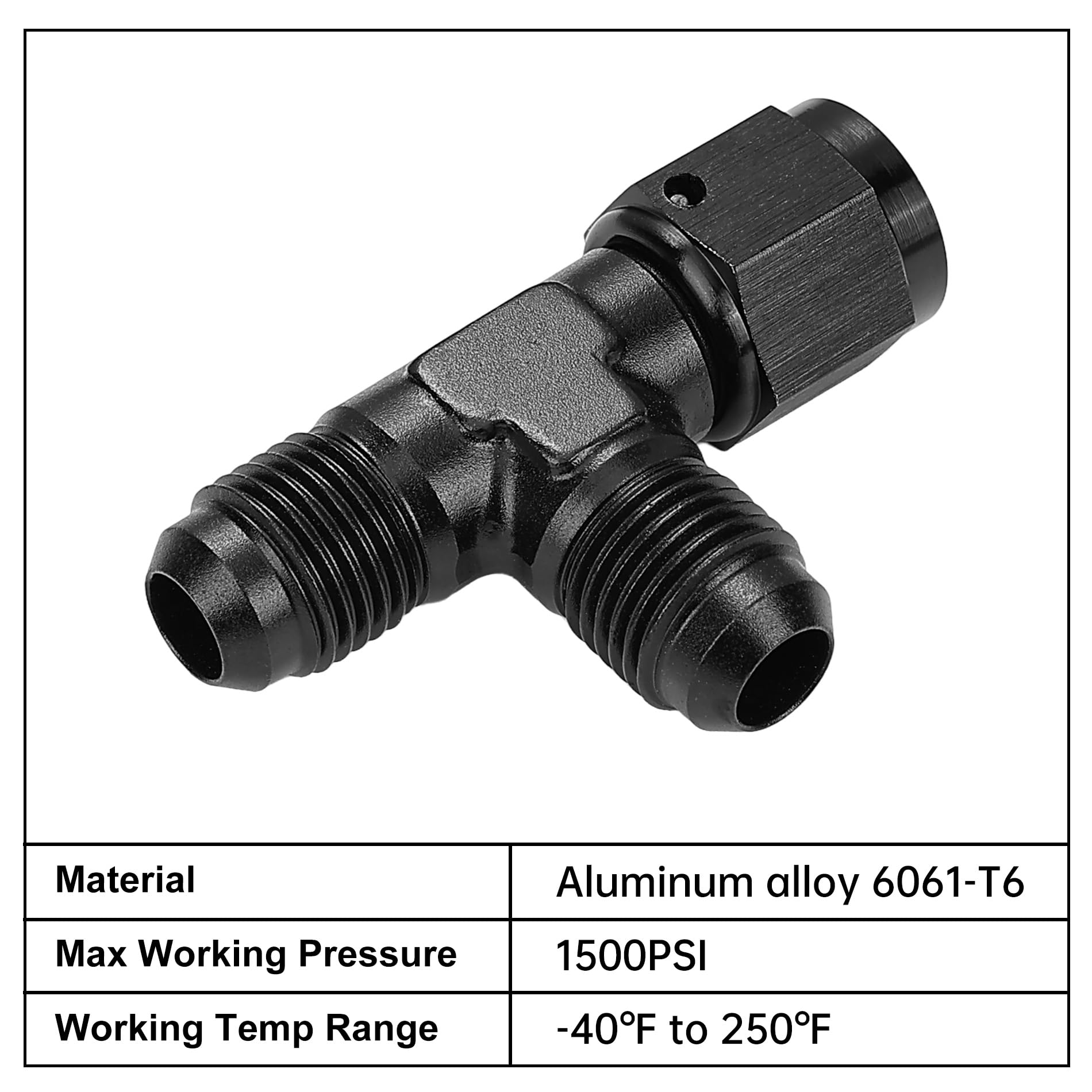 Evil Energy 6An Flare Male Tee Fitting Adapter With An6 Female Swivel On Run Black