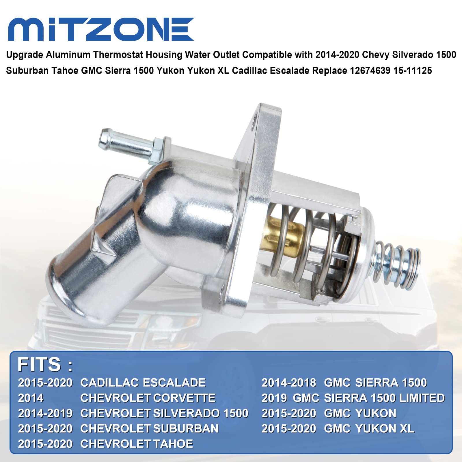 Mitzone Upgrade Aluminum Thermostat Housing Water Outlet Compatible With 2014-2020 Chevy Silverado 1500 Suburban Tahoe Gmc Sierr