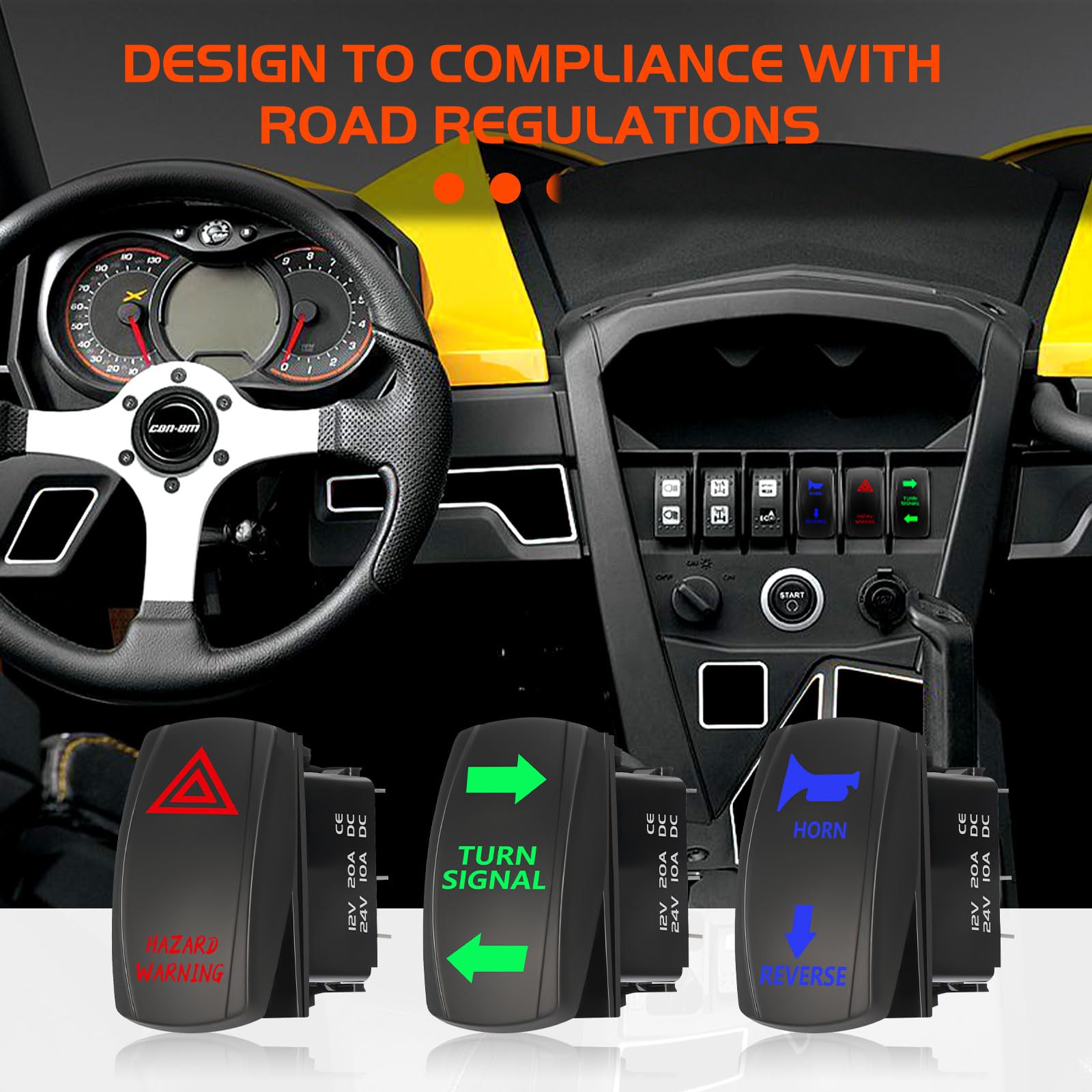 Isinflash Atv Utv Sxs Turn Signal Horn Kit Street Legal Rocker Switch With Led Lights Hazard Flasher Relay Compatible With Polaris Rzr Ranger Turbo Can-Am Golf Carts Kawasaki Teryx