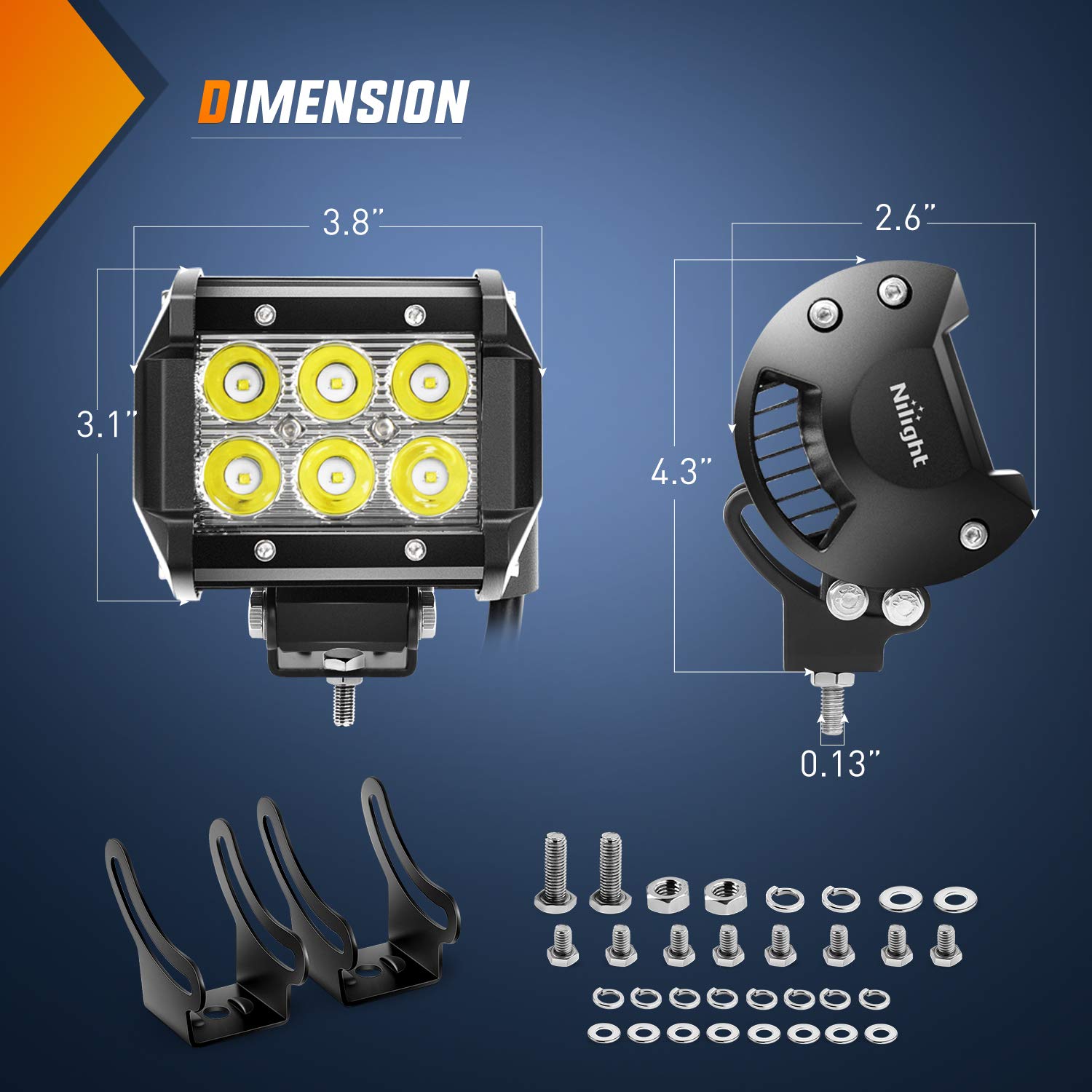 Nilight - Zh023 52Inch Spot Flood Combo Led Light Bar 2Pcs 4Inch 18W Spot Led Fog Lights With Off Road Wiring Harness- 3 Leads,