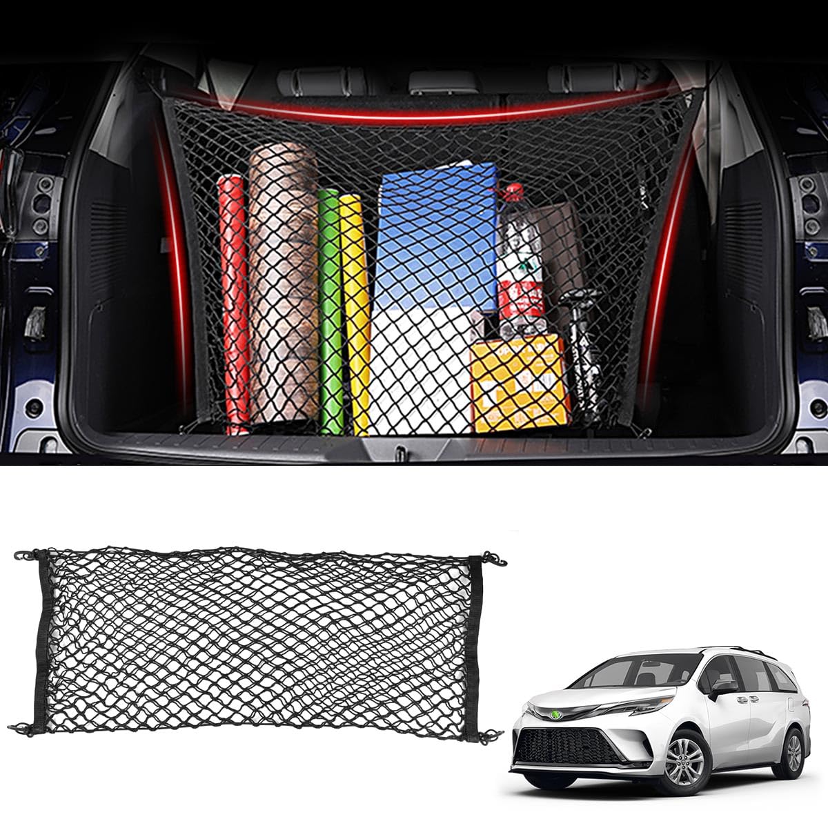 Karltys Envelope Style Cargo Net For Toyota Sienna 2025 2024 2023 2022 2021, 2025 Sienna Accessories Rear Trunk Mesh Cargo Net,