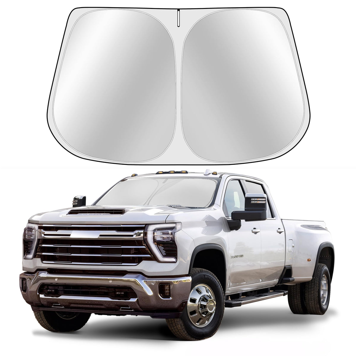 Toluoma Custom Fit Windshield Sun Shade For Chev-Ro-Let Silverado 1500 2019-2024 2025- Full Coverage, 210T Reflective Fabric, Do