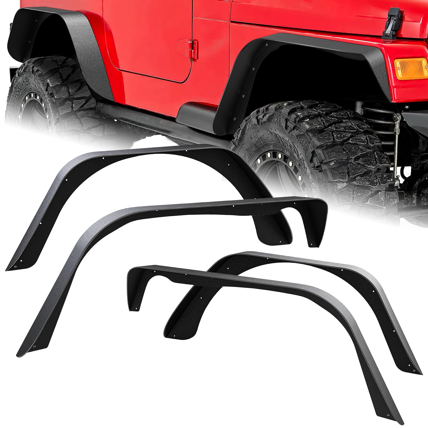 Nilight Off-Road Fender Flares Kit Compatible with 1997 1998 1999 2000 2001 2002 2003 2004 2005 2006 Wrangler TJ & LJ Heavy-Duty