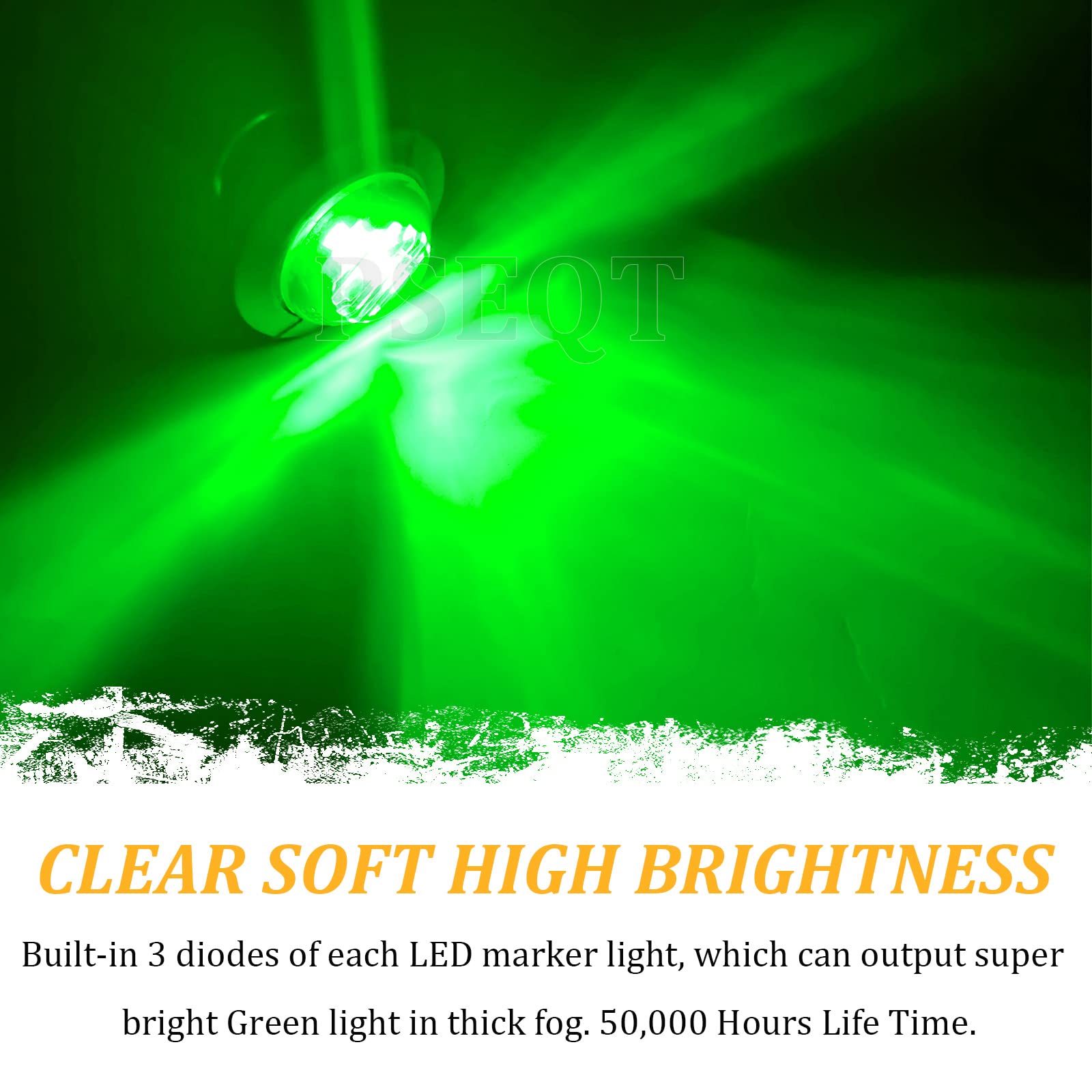 PSEQT 20PCS Green LED Side Marker Lights, 3/4 Waterproof Clearance Indicators for Trailer, Truck, Car, RV, ATV, UTV