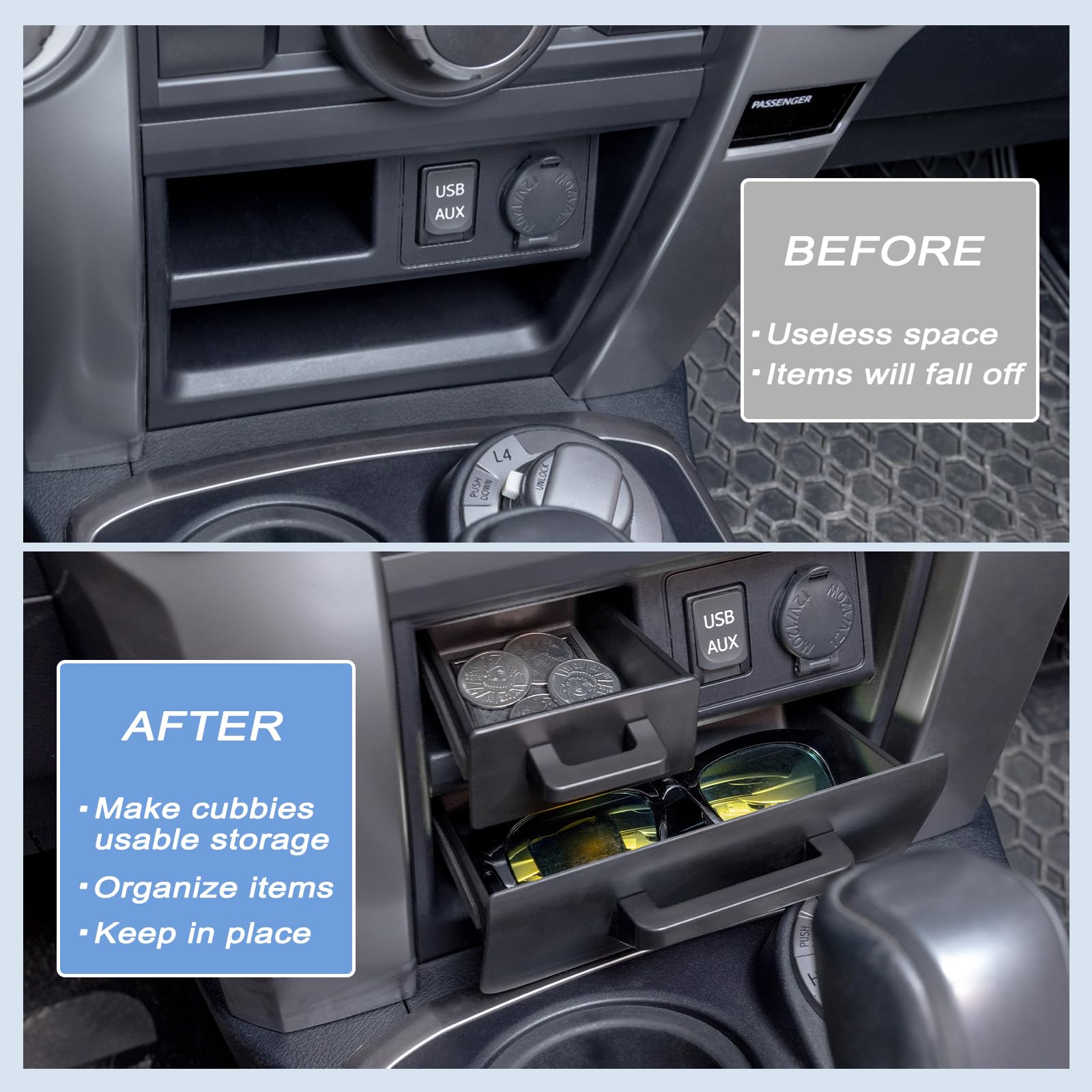 JKCOVER Upgrade 2PCS Center Console Storage Drawer Compatible with Toyota 4Runner 2014-2022 2023 2024 Accessories Cubbies Organi
