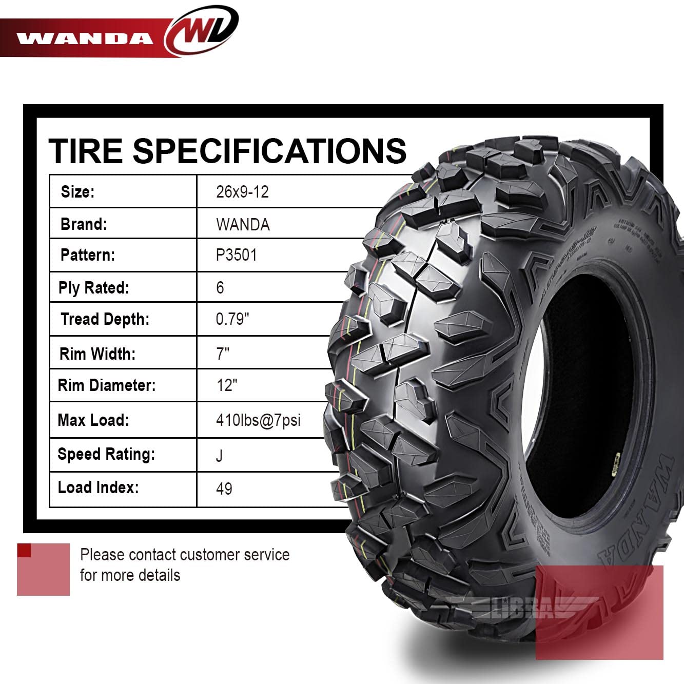 Wanda Set Of 4 All Terrain Utv Atv Tires 26X9-12 26X9X12 6Pr Deep Tread Big Horn Style 10377